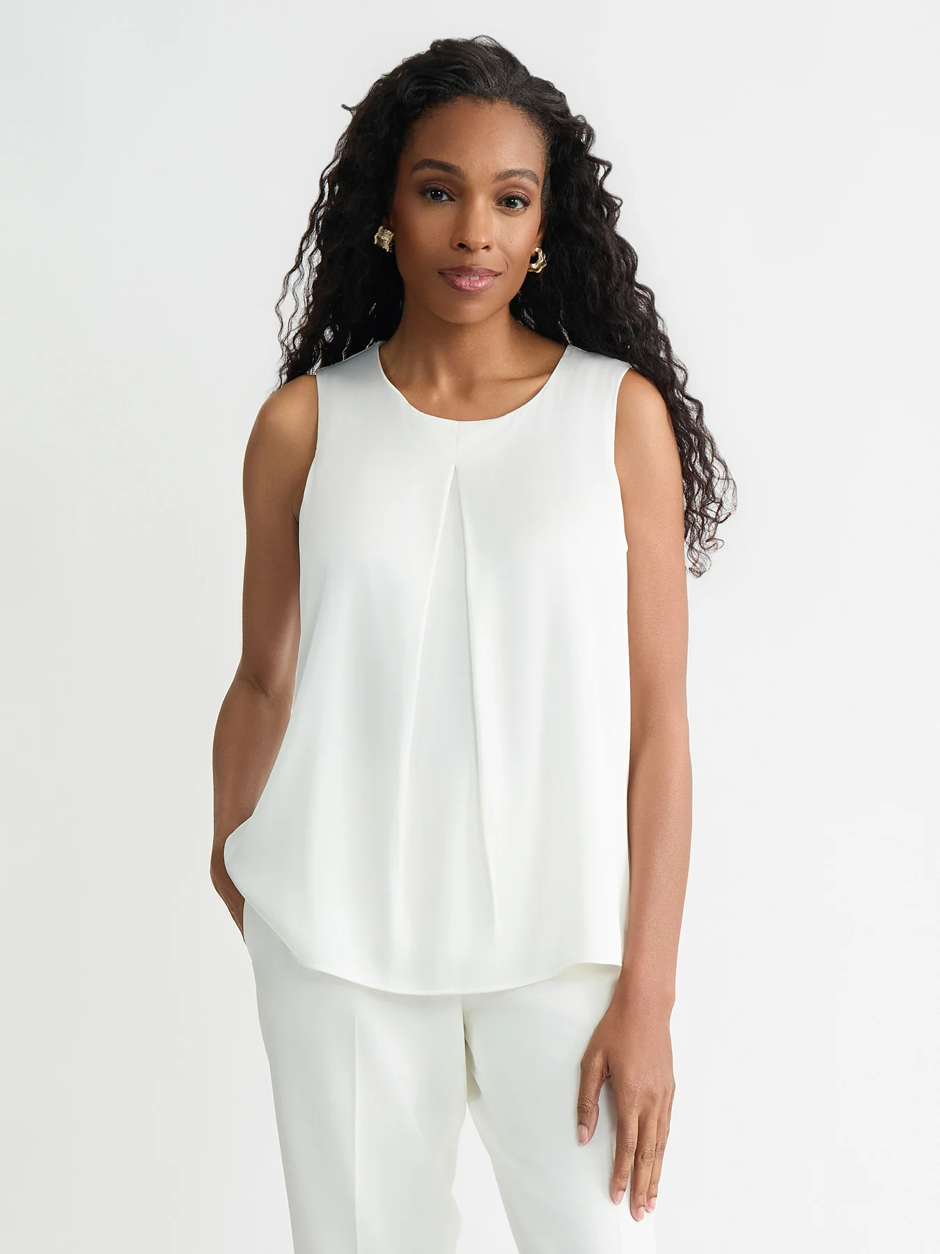 Box Pleat Sleeveless Blouse