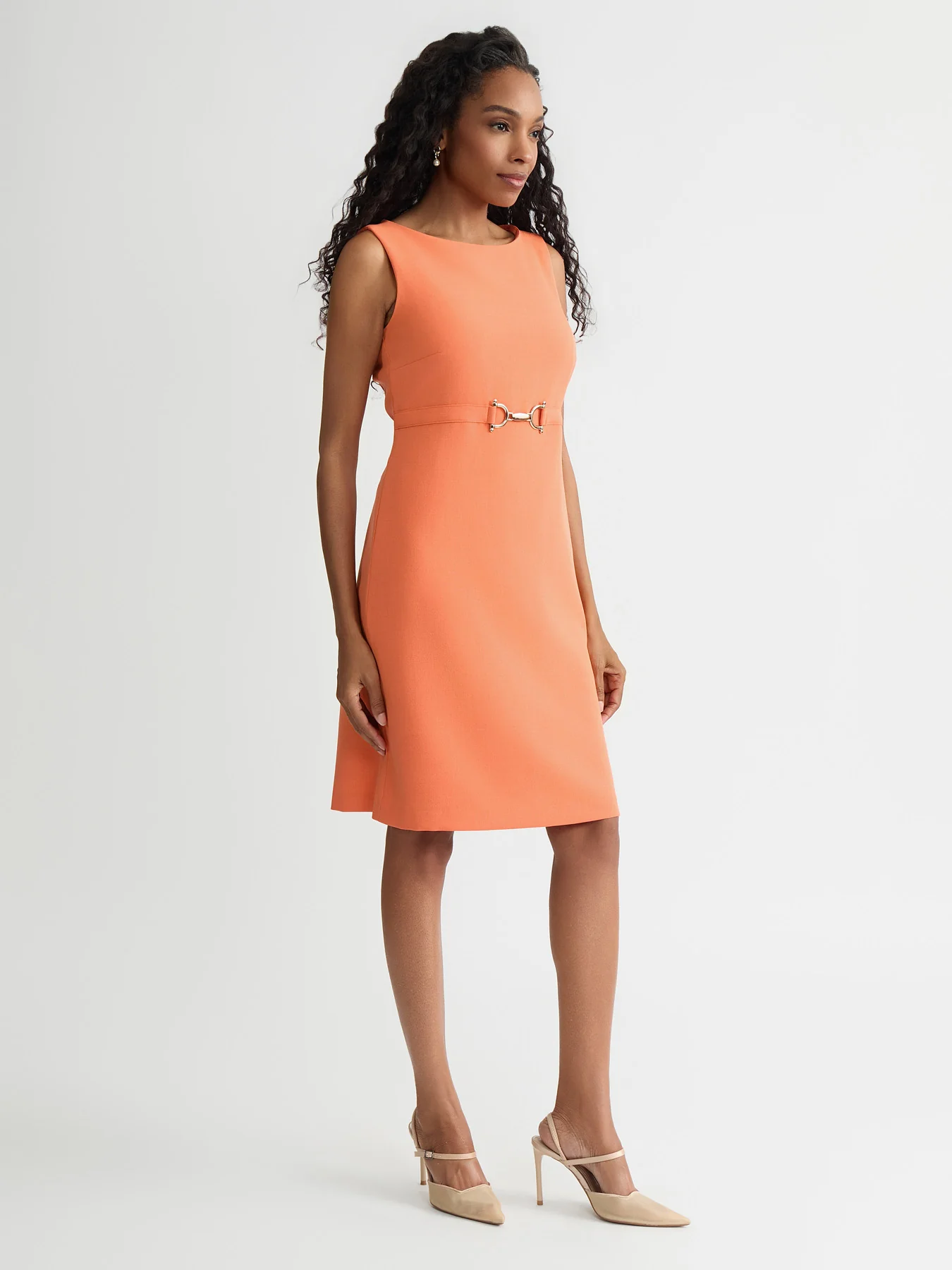 Plus Buckle Trim Sheath Dress, Stretch Crepe - Image 3