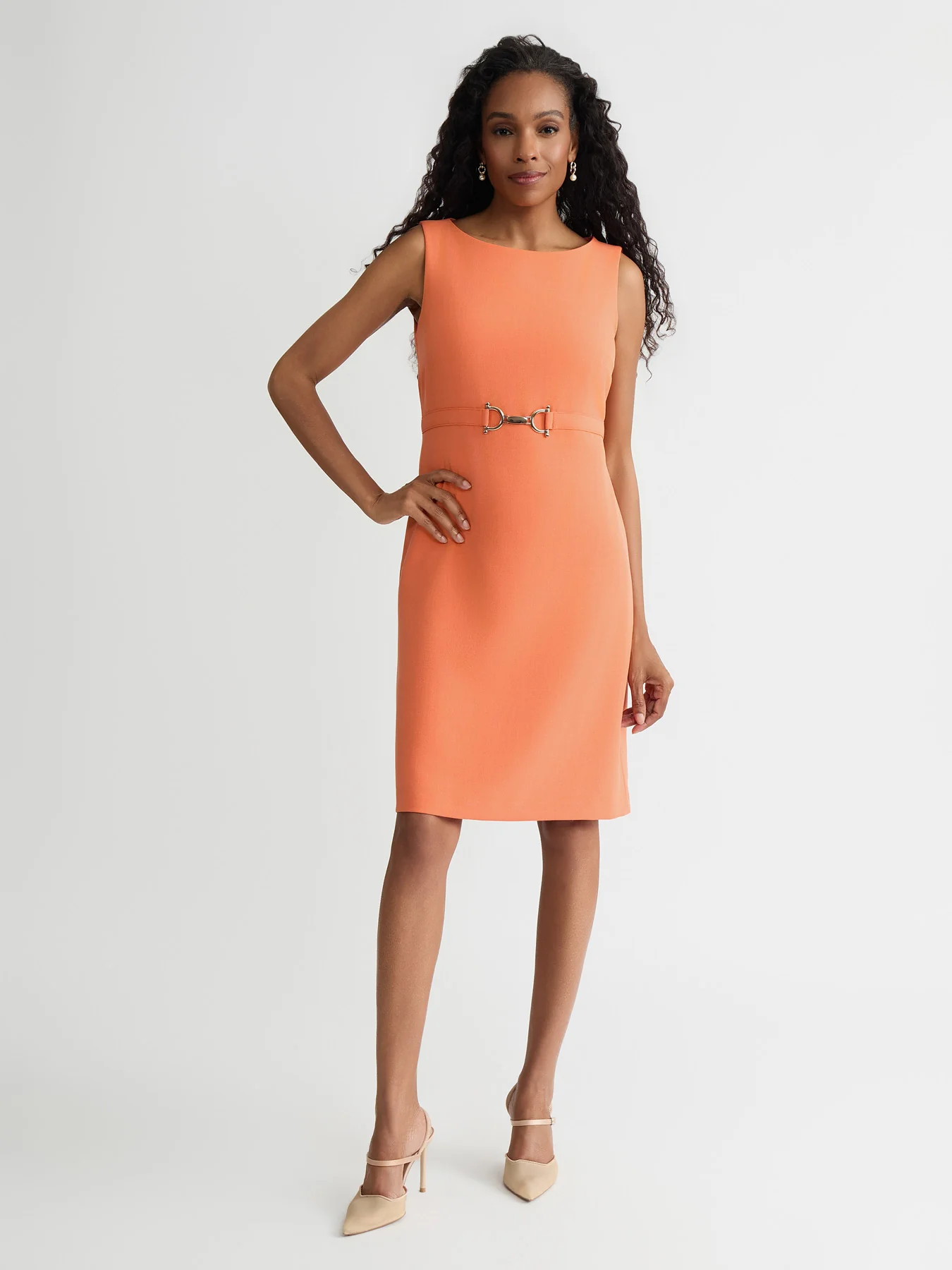 Plus Buckle Trim Sheath Dress, Stretch Crepe - Image 5