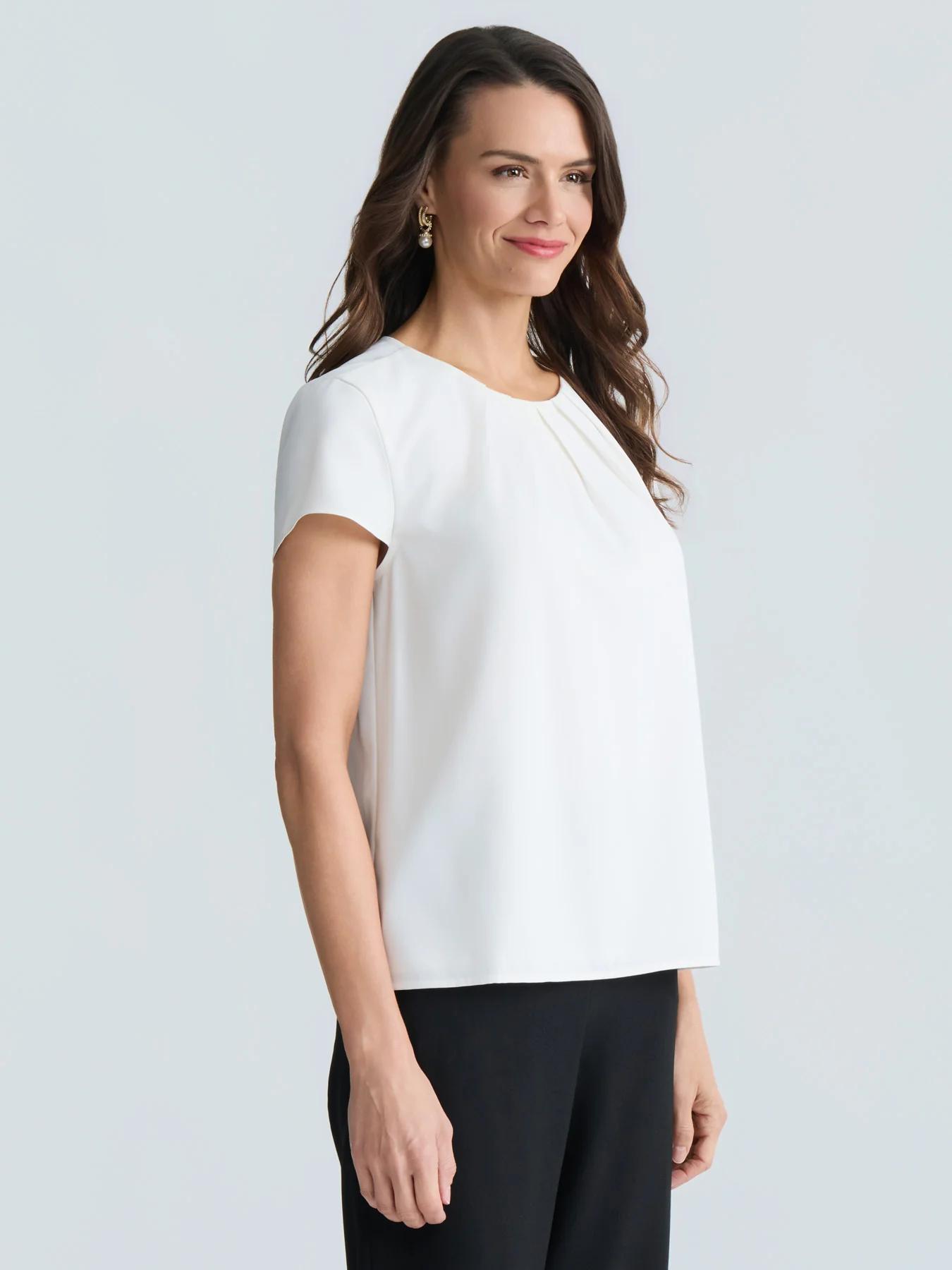 Cap Sleeve Pleat Neck Blouse - Image 3