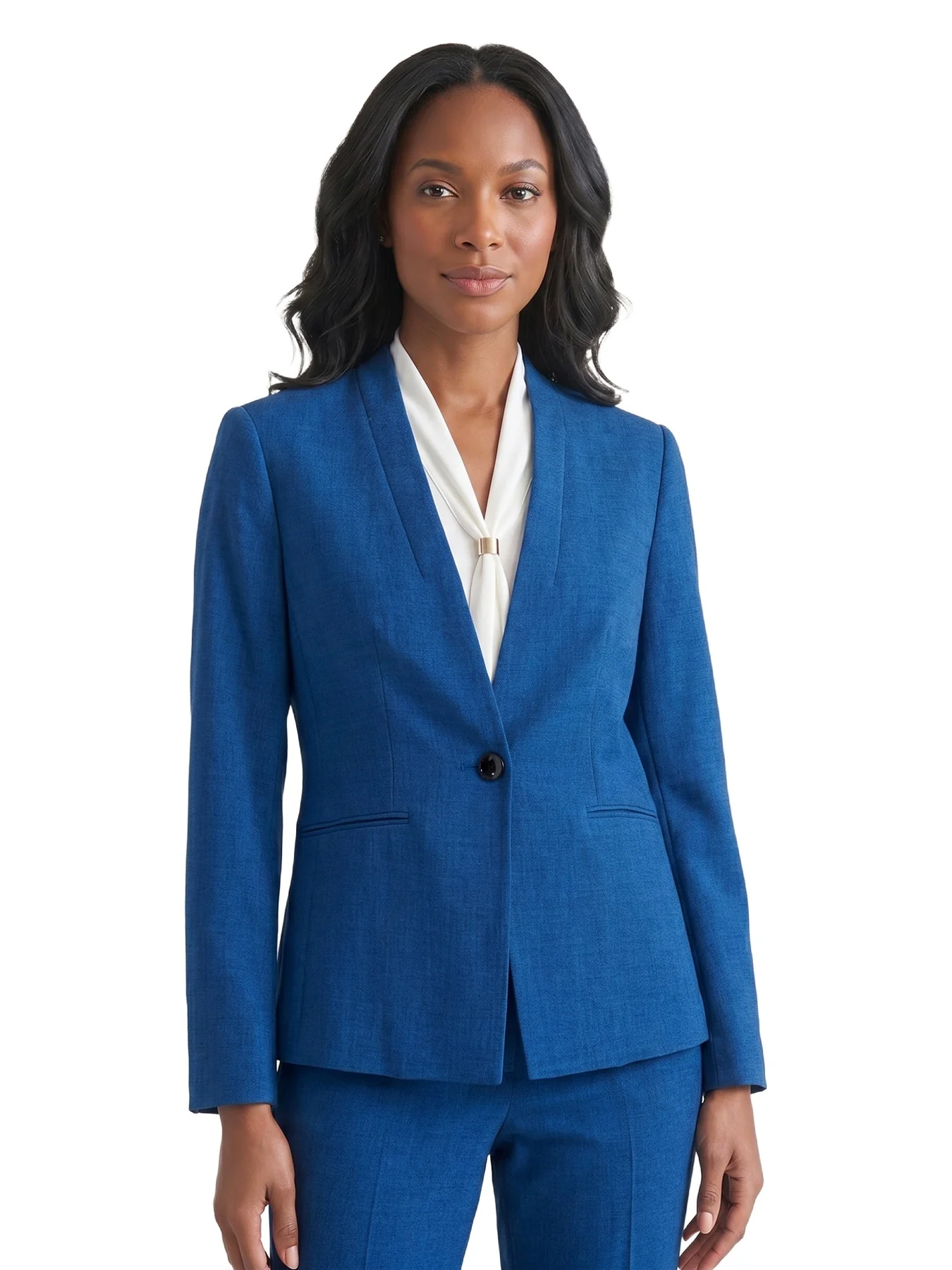 Collarless One Button Jacket, Pebble Crepe