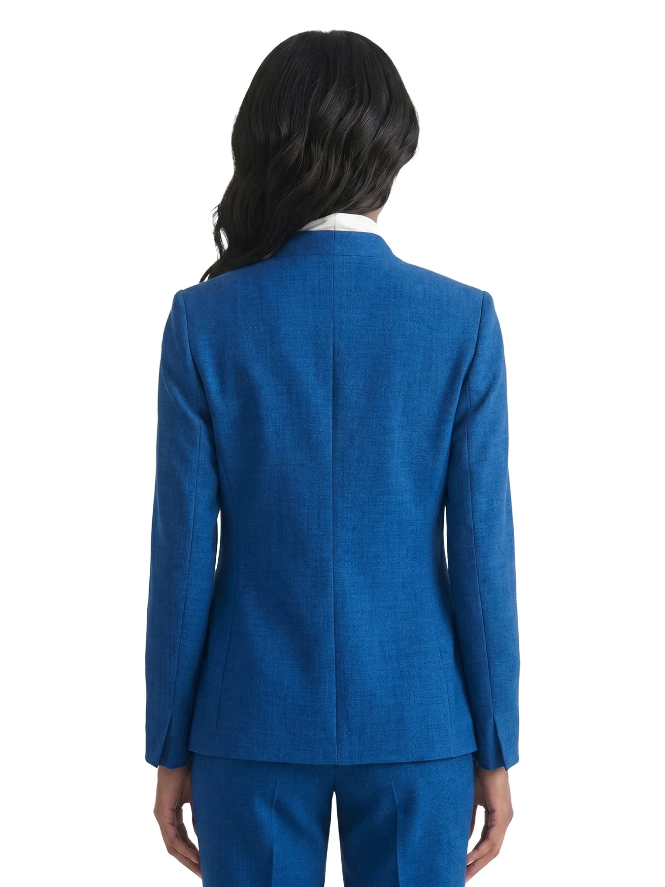 Collarless One Button Jacket, Pebble Crepe - Image 3