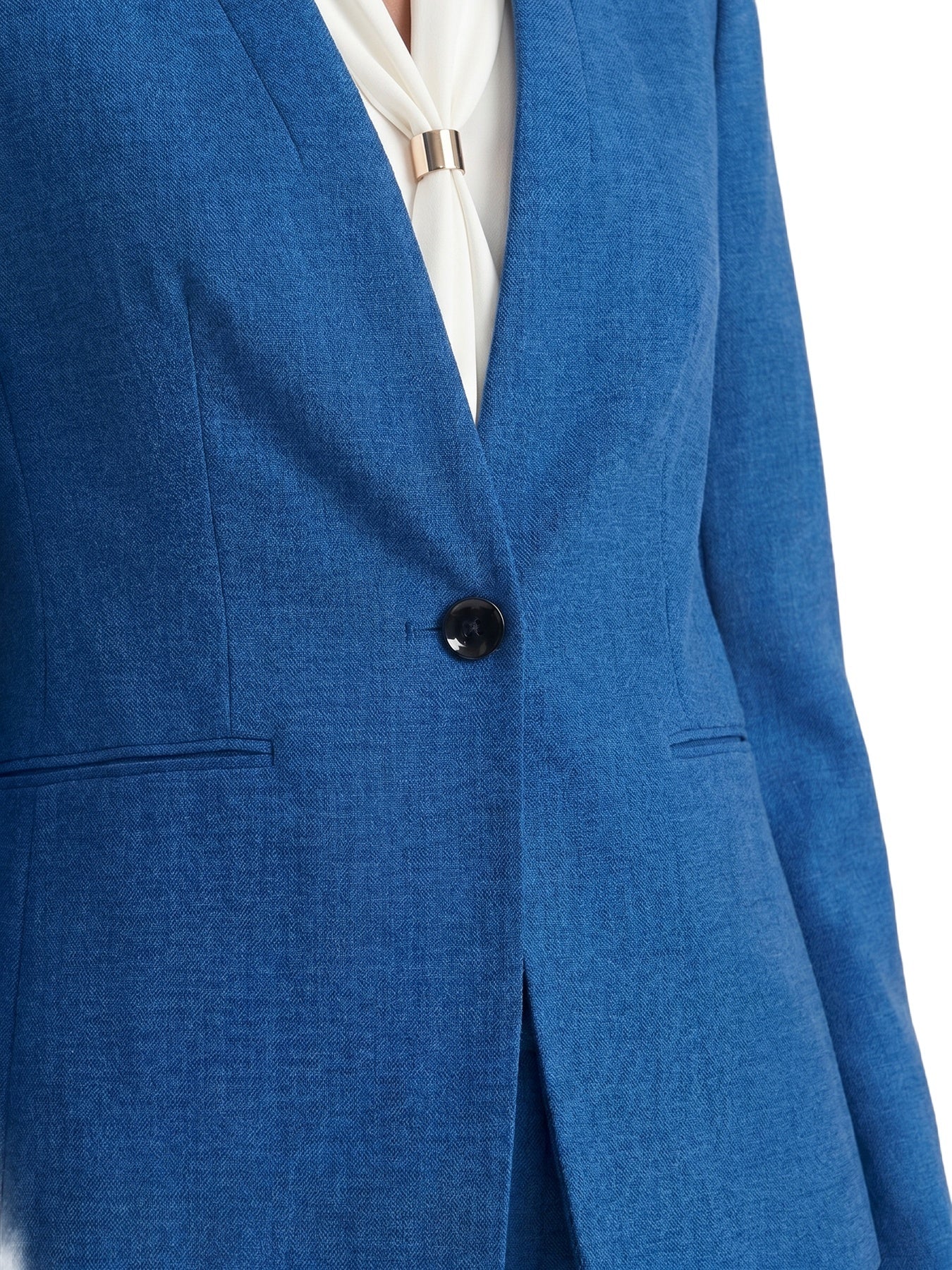 Collarless One Button Jacket, Pebble Crepe - Image 4