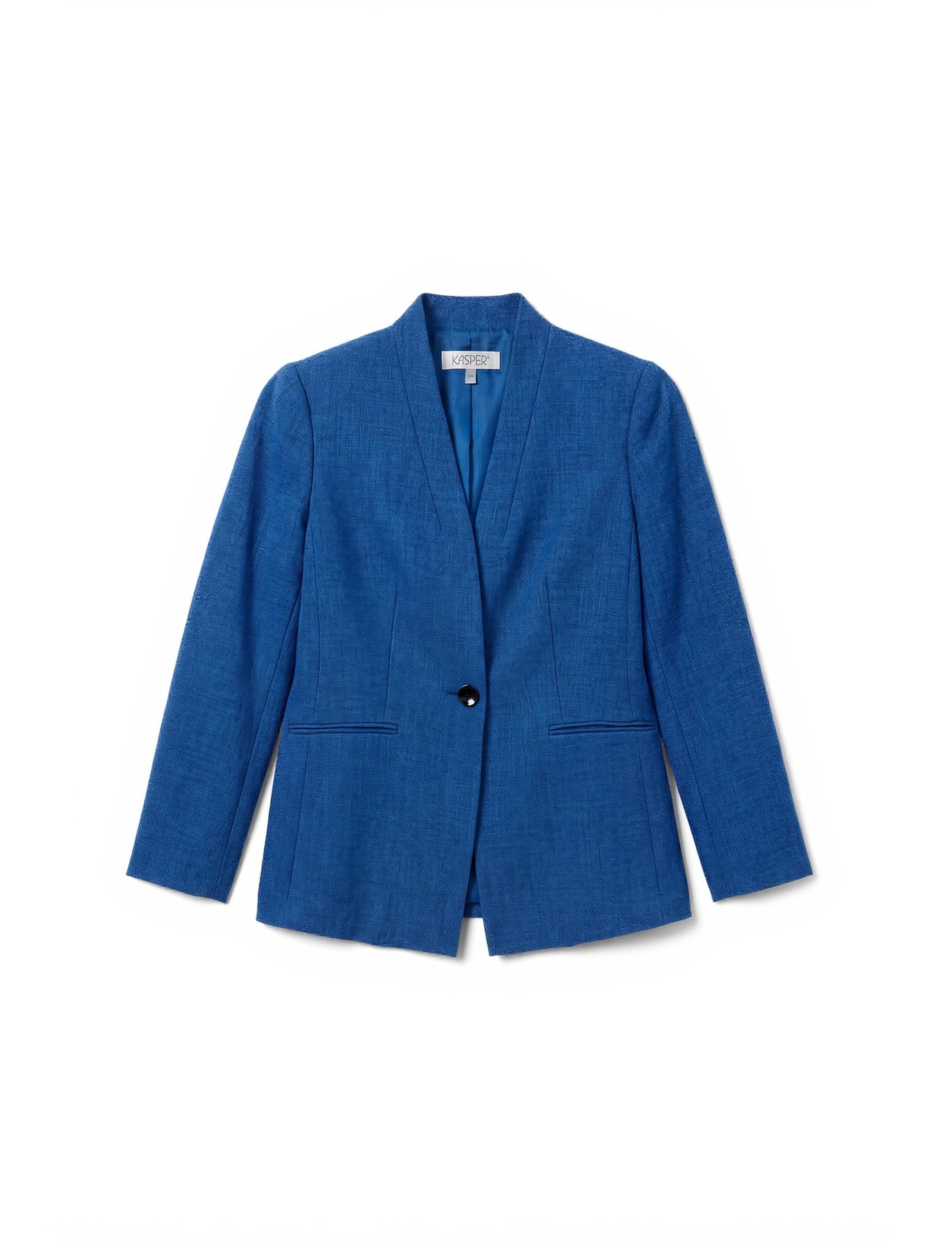 Collarless One Button Jacket, Pebble Crepe - Image 6