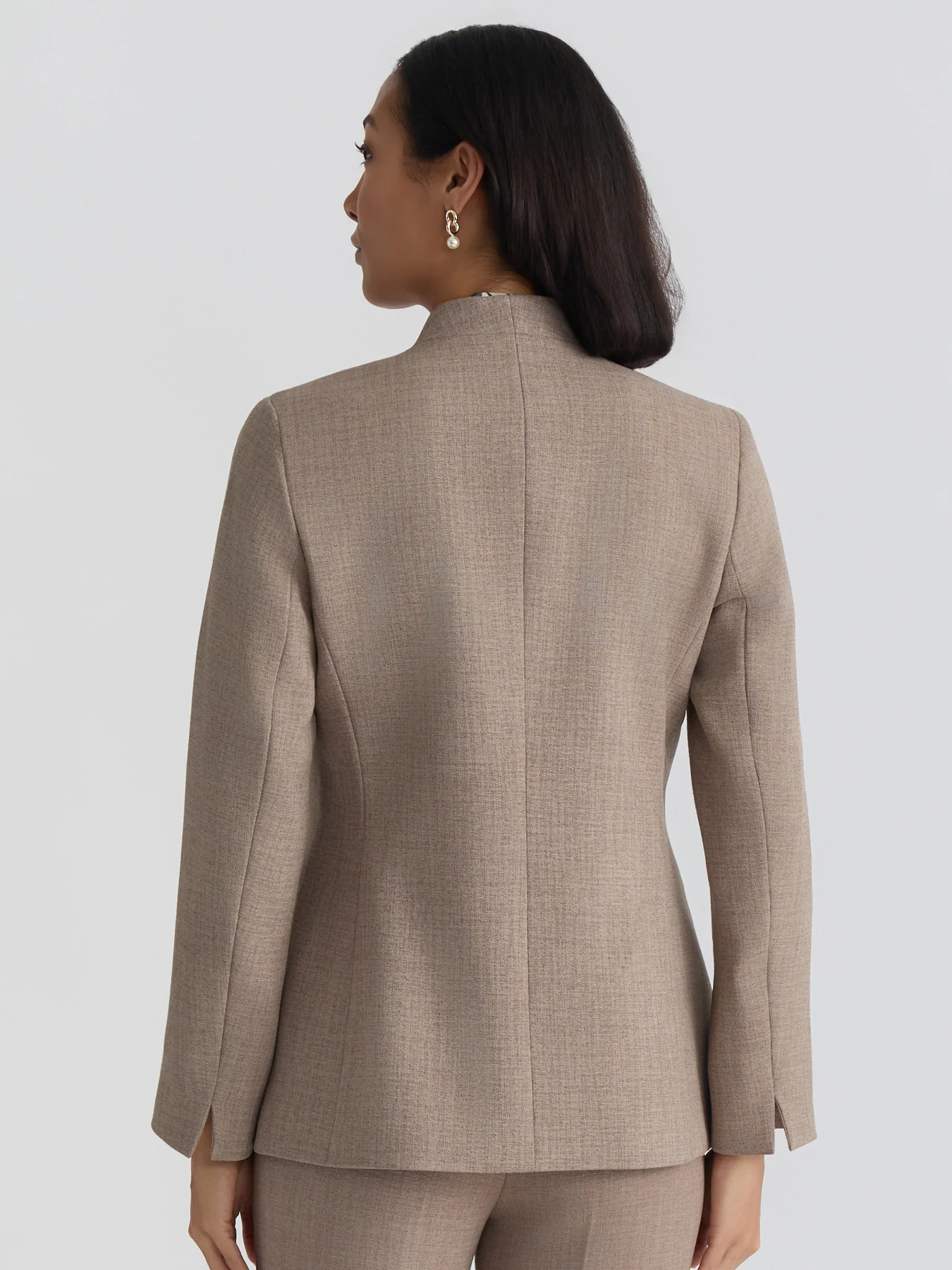 Collarless One Button Jacket, Pebble Crepe - Image 3
