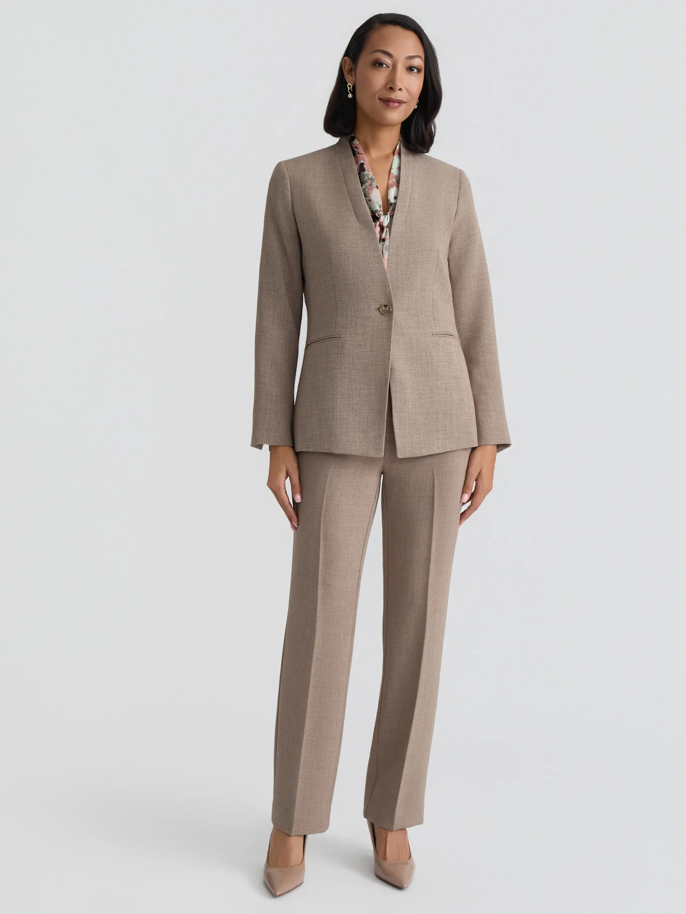 Collarless One Button Jacket, Pebble Crepe - Image 5