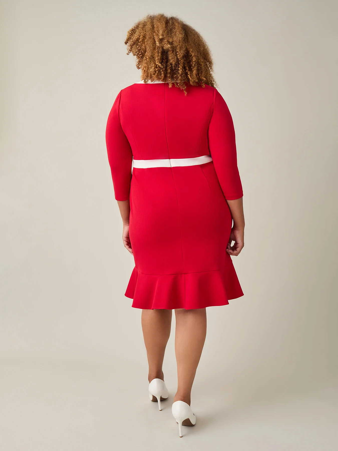Colorblock Ruffle Hem Dress, Crimson/Cream - Image 4