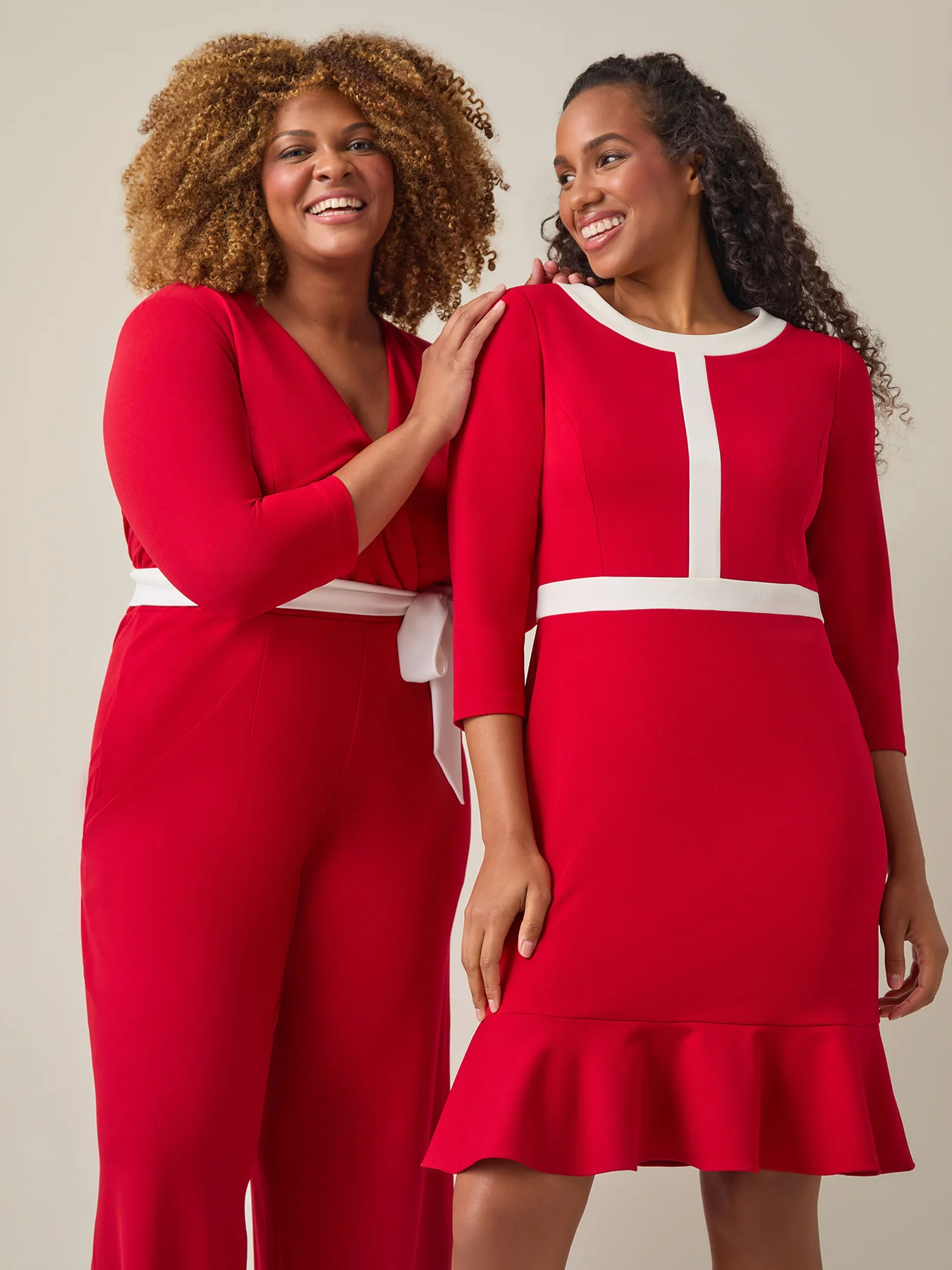 Colorblock Ruffle Hem Dress, Crimson/Cream - Image 5