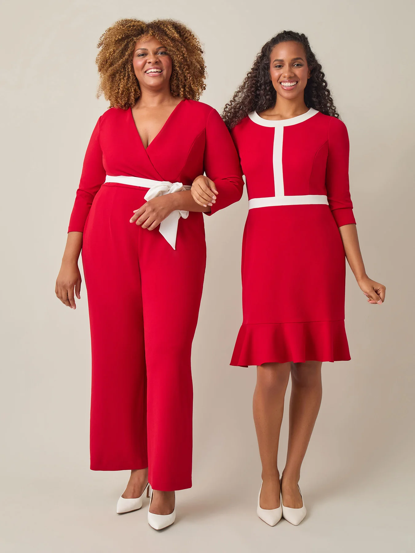 Colorblock Ruffle Hem Dress, Crimson/Cream - Image 6