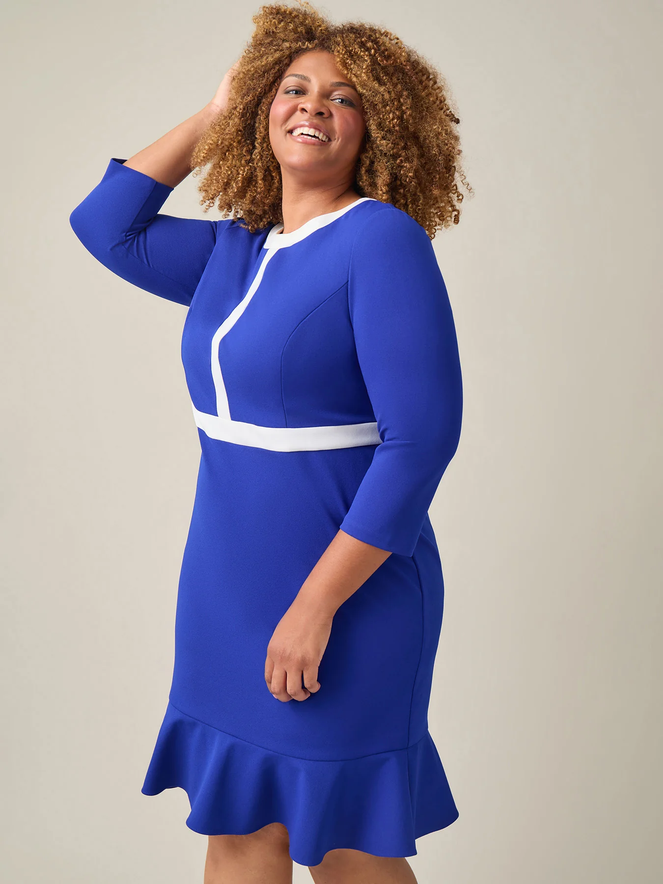 Colorblock Ruffle Hem Dress, Royal Signature/White - Image 2