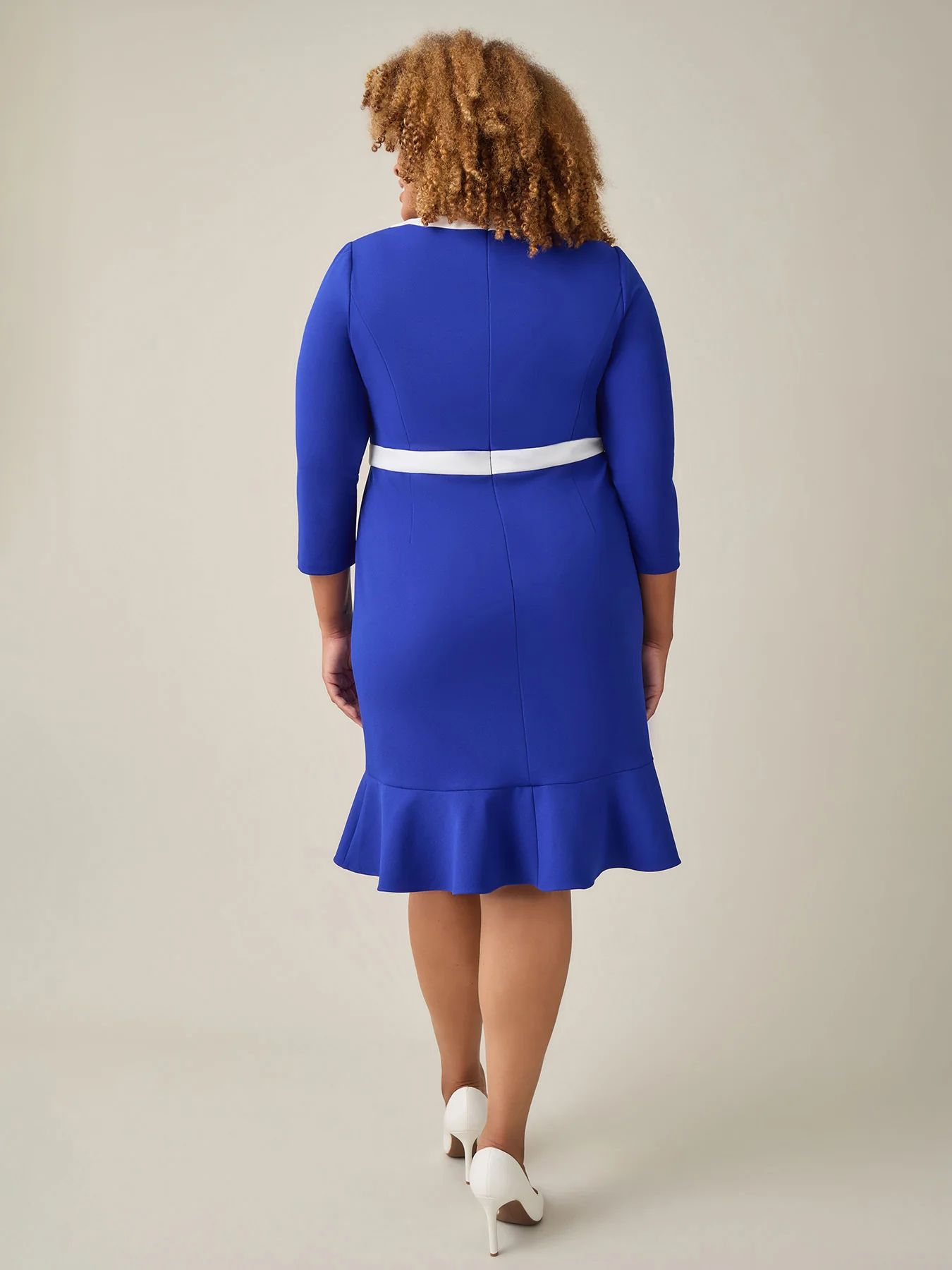 Colorblock Ruffle Hem Dress, Royal Signature/White - Image 3