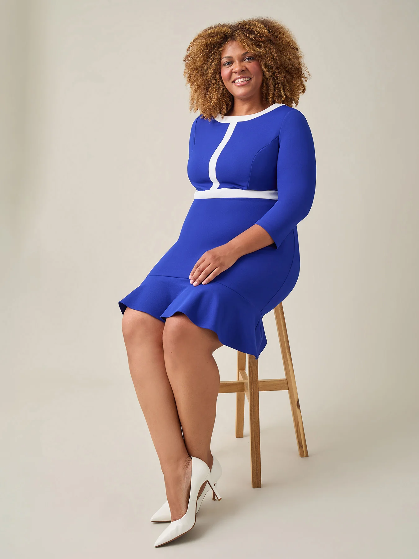Colorblock Ruffle Hem Dress, Royal Signature/White - Image 4