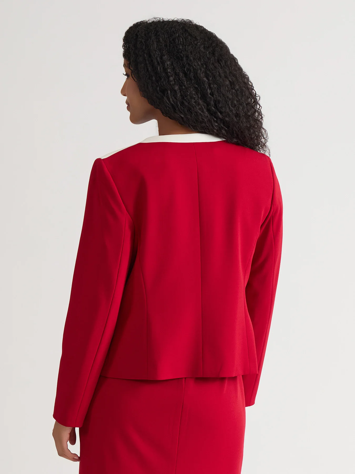 Contrast Paneling Open Front Cardigan, Crimson - Image 4