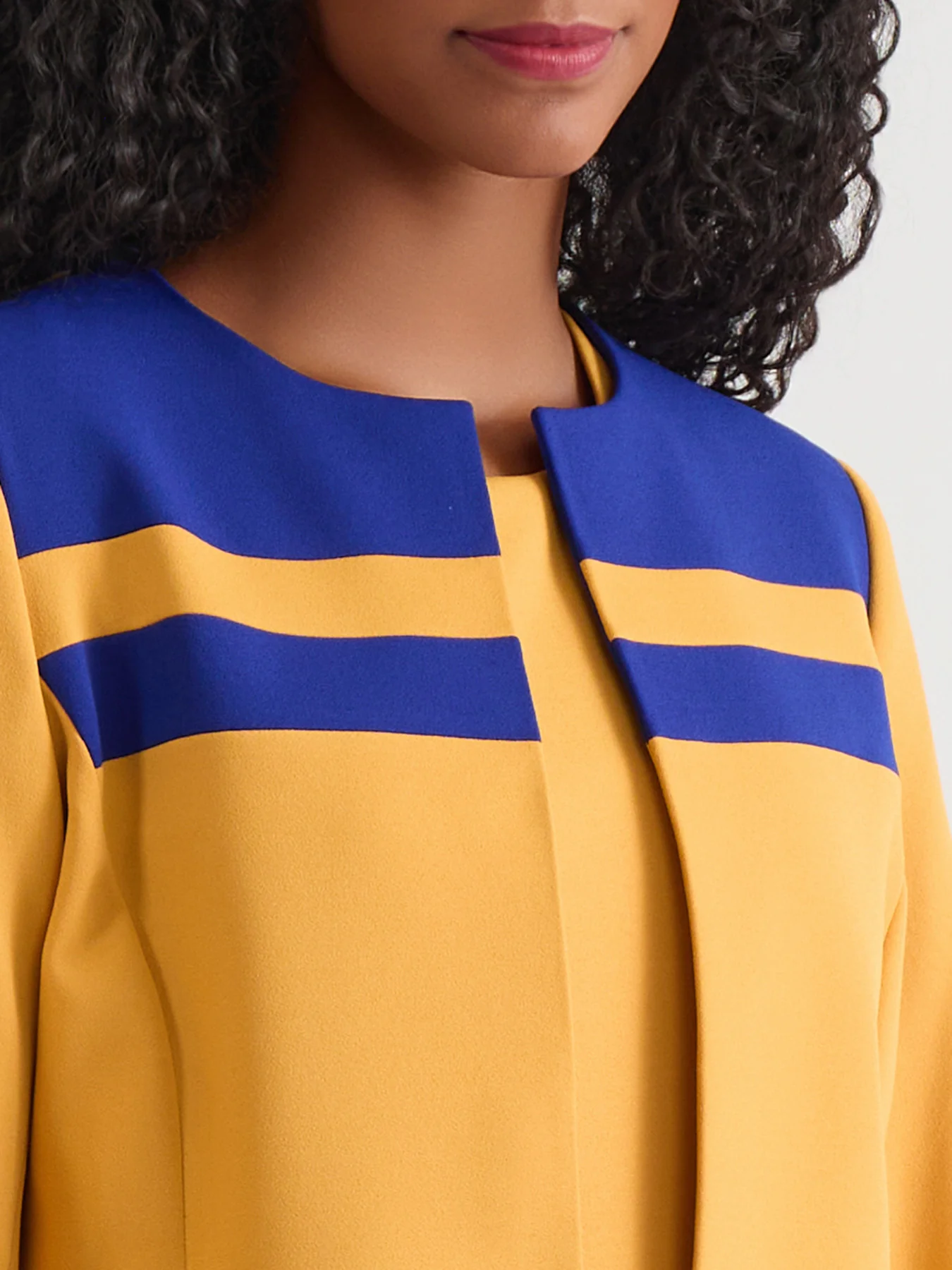 Contrast Paneling Open Front Cardigan, Gold Signature/Royal Signature - Image 3