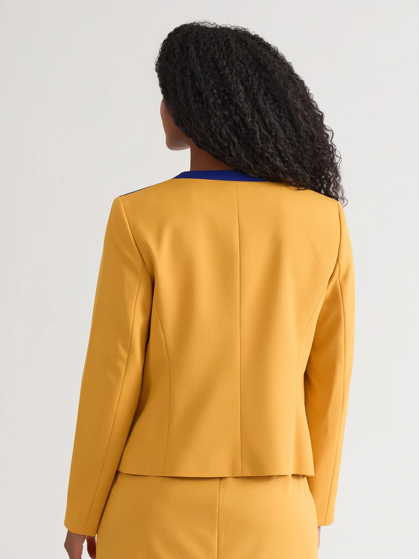 Contrast Paneling Open Front Cardigan, Gold Signature/Royal Signature - Image 4