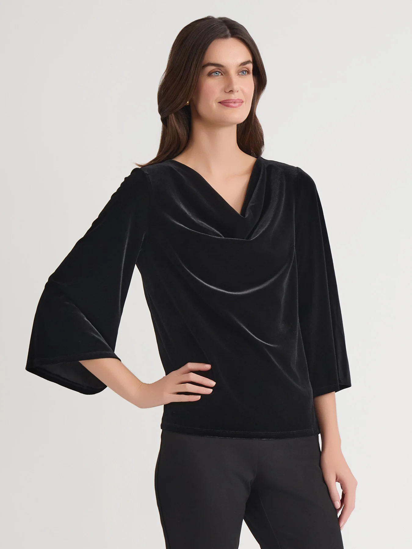 Cowl Neck Bell Sleeve Top, Velvet - Image 2