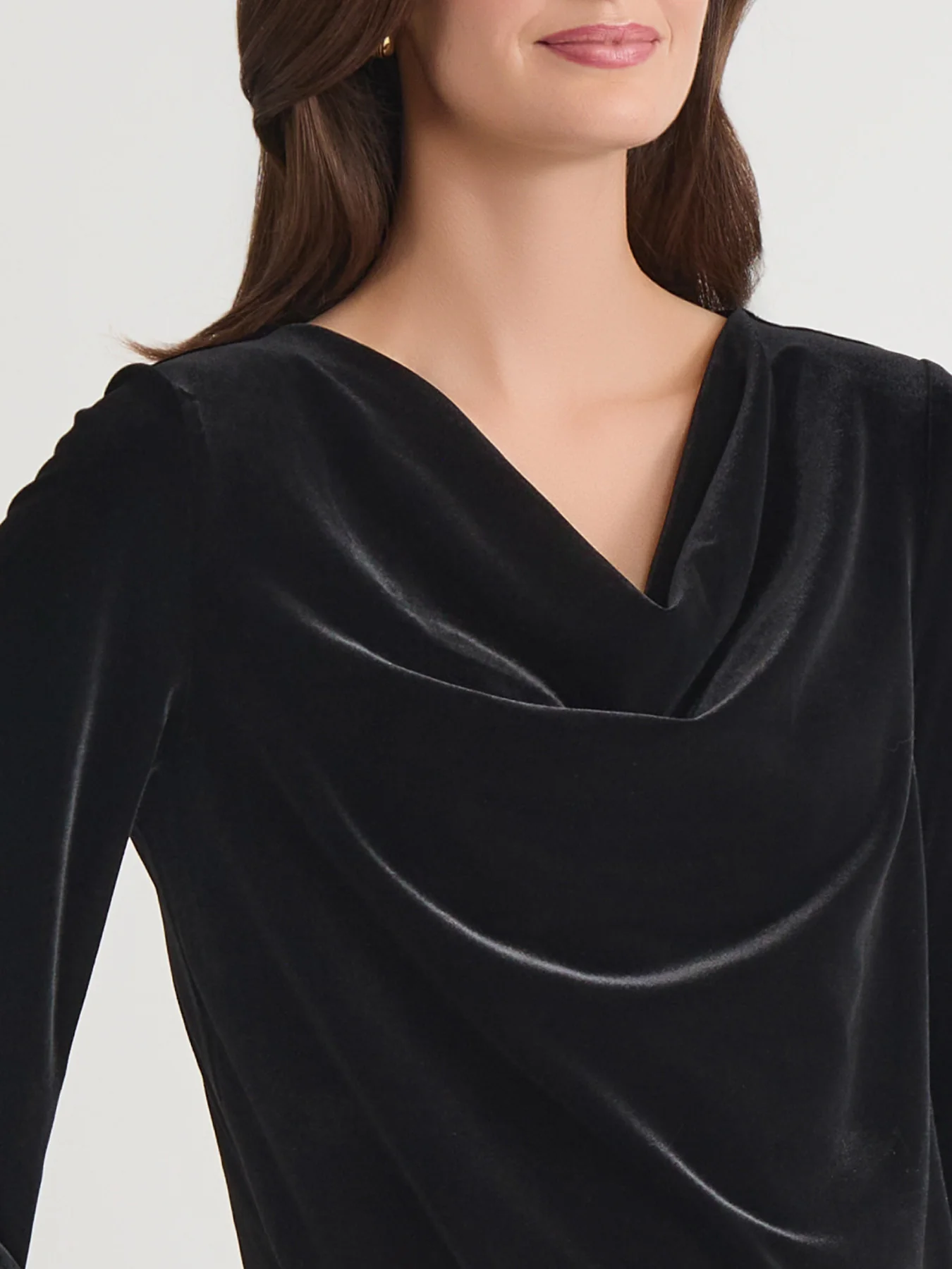 Cowl Neck Bell Sleeve Top, Velvet - Image 3