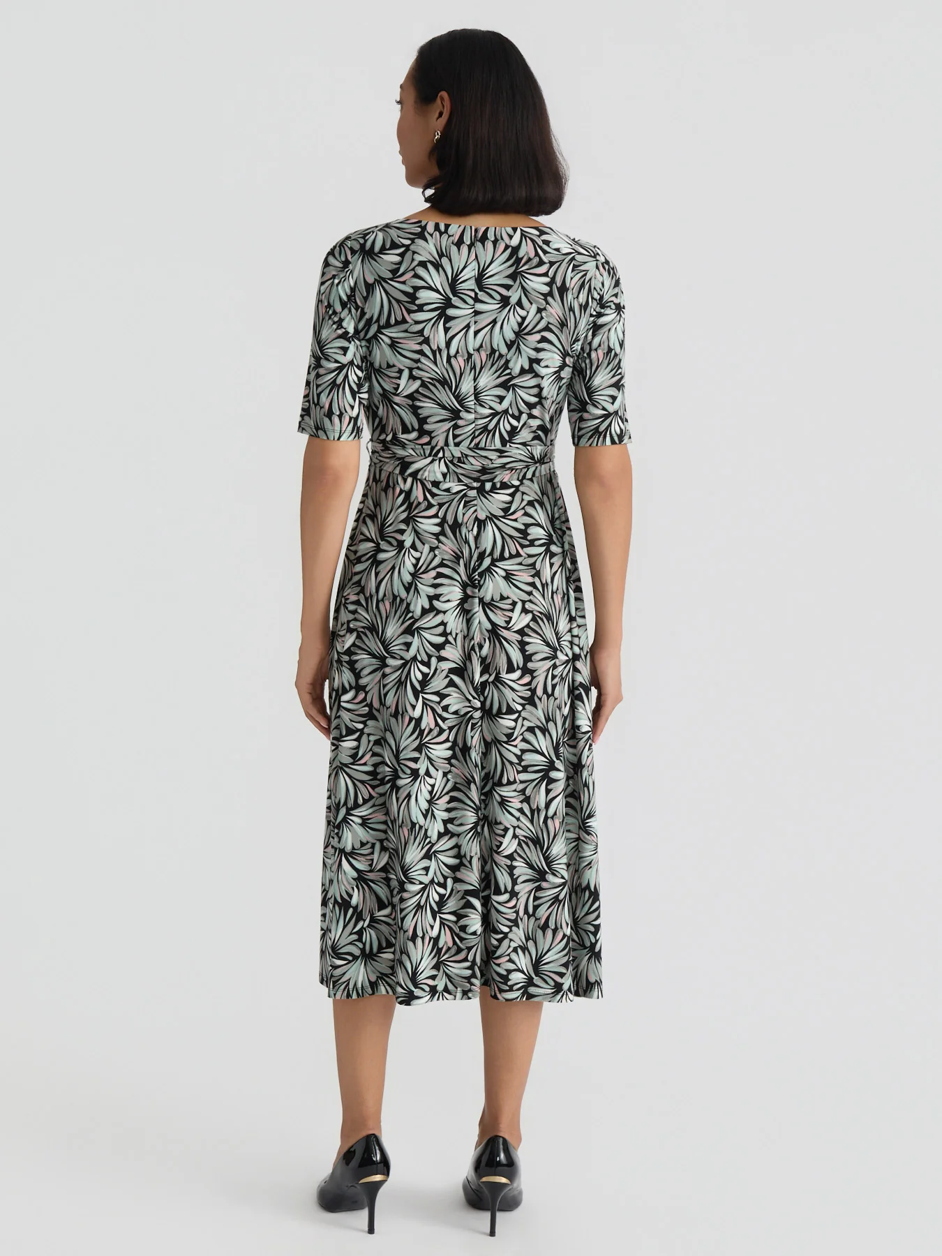 Plus Crew Neck Tie Waist Flare Dress, Everyday Knit - Image 2