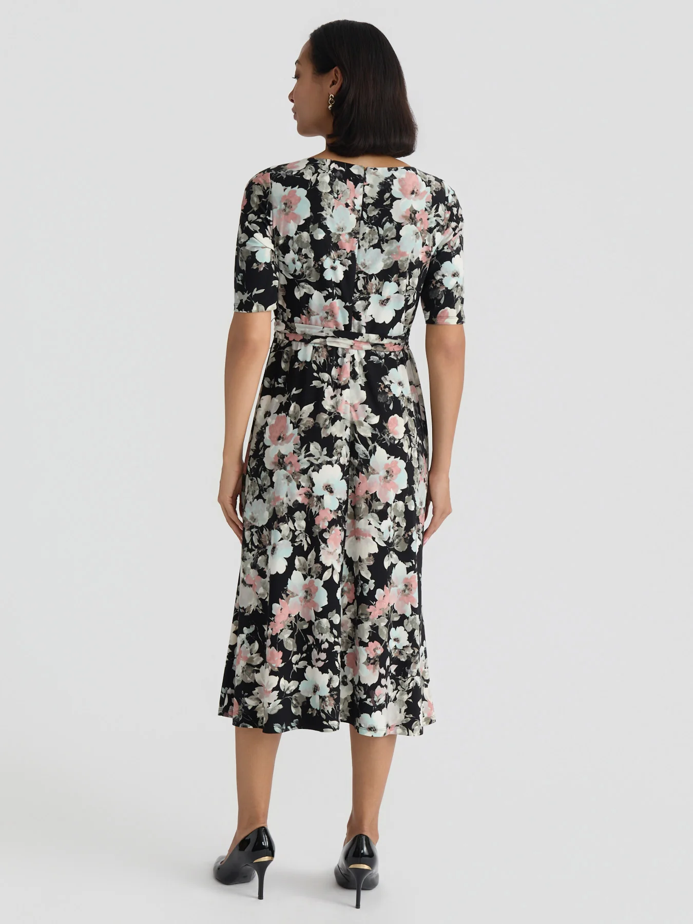 Plus Crew Neck Tie Waist Flare Dress, Everyday Knit - Image 2