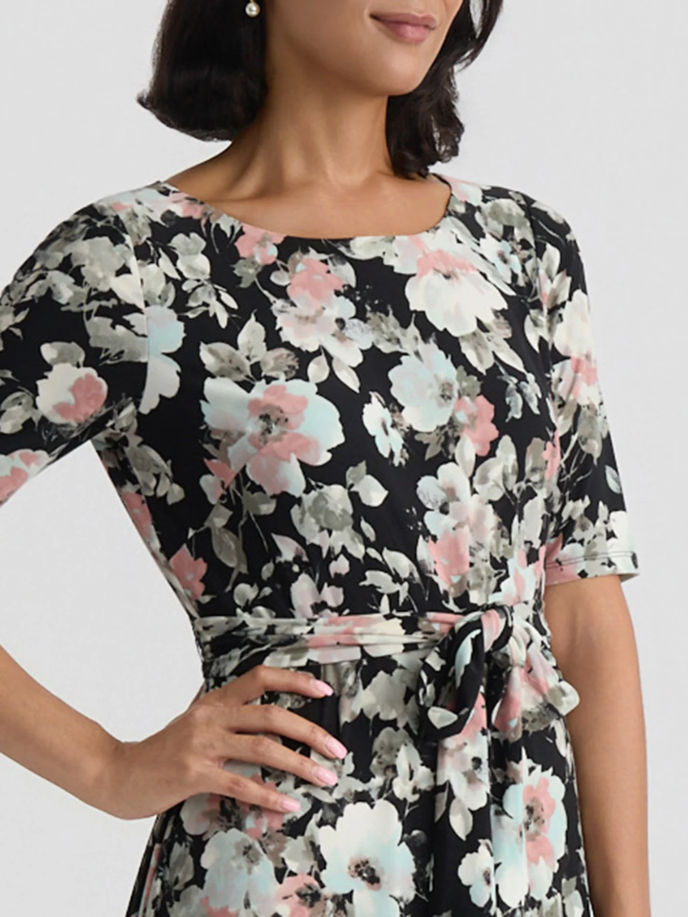 Plus Crew Neck Tie Waist Flare Dress, Everyday Knit - Image 4
