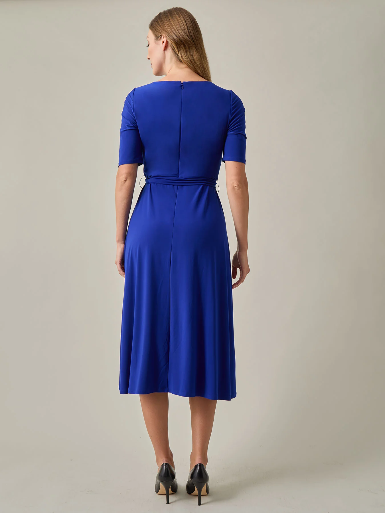 Crew Neck Tie Waist Flare Dress, Everyday Knit - Image 3