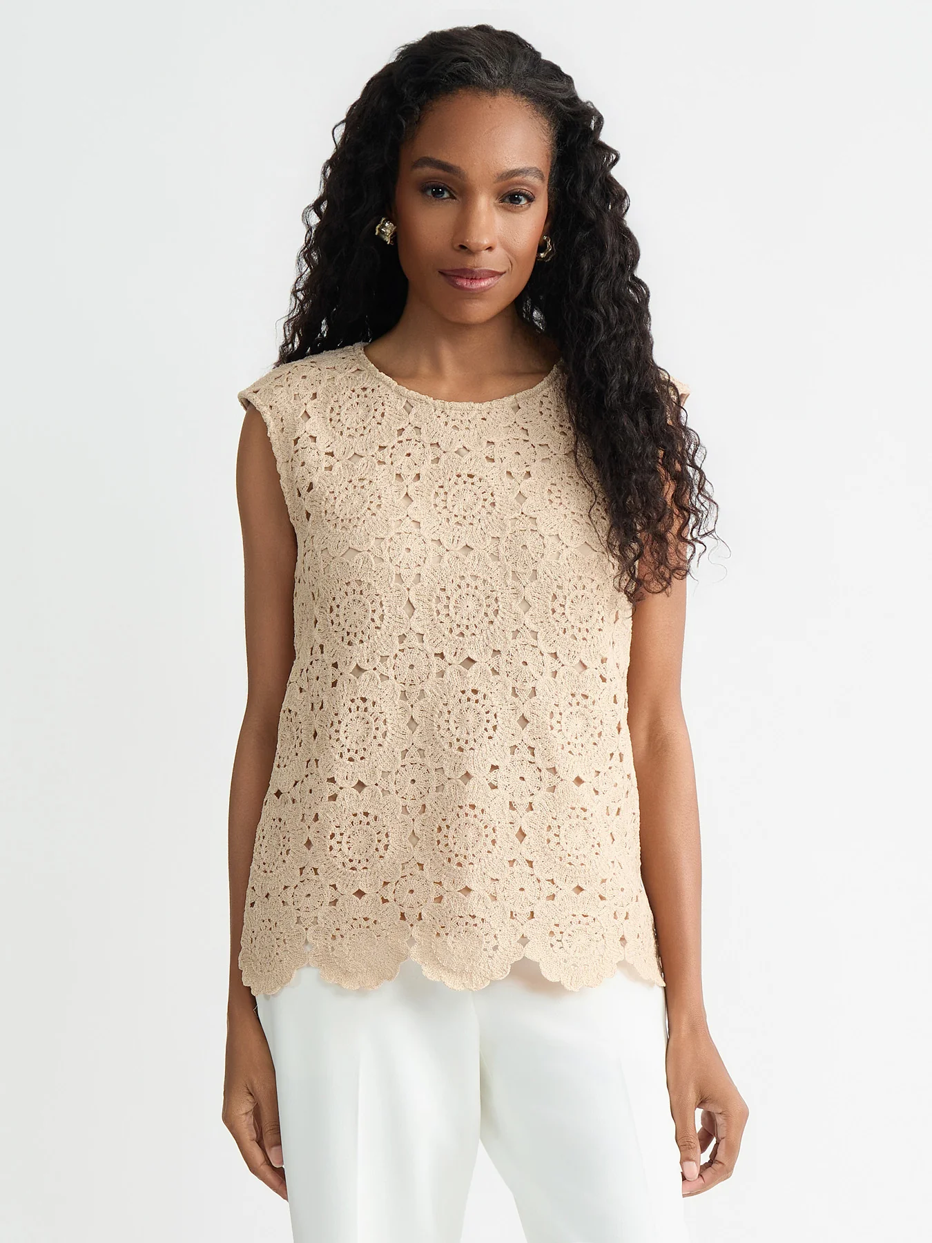 Petite Crochet Knit Top
