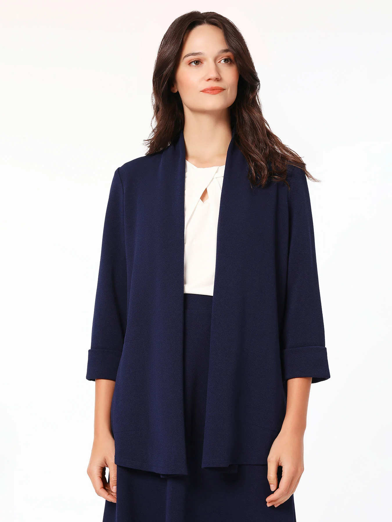 Cuffed Cardigan, Stretch Crosshatch