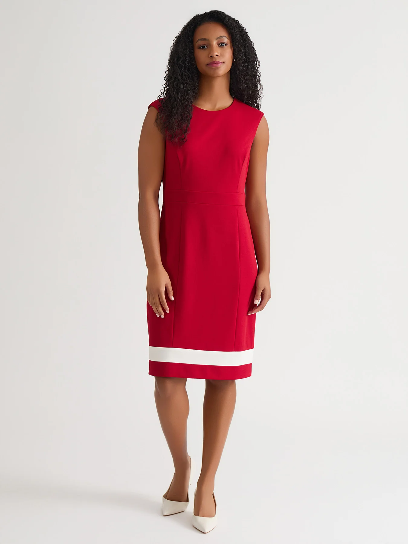 Extended Cap Sleeve Dress, Crimson/Cream