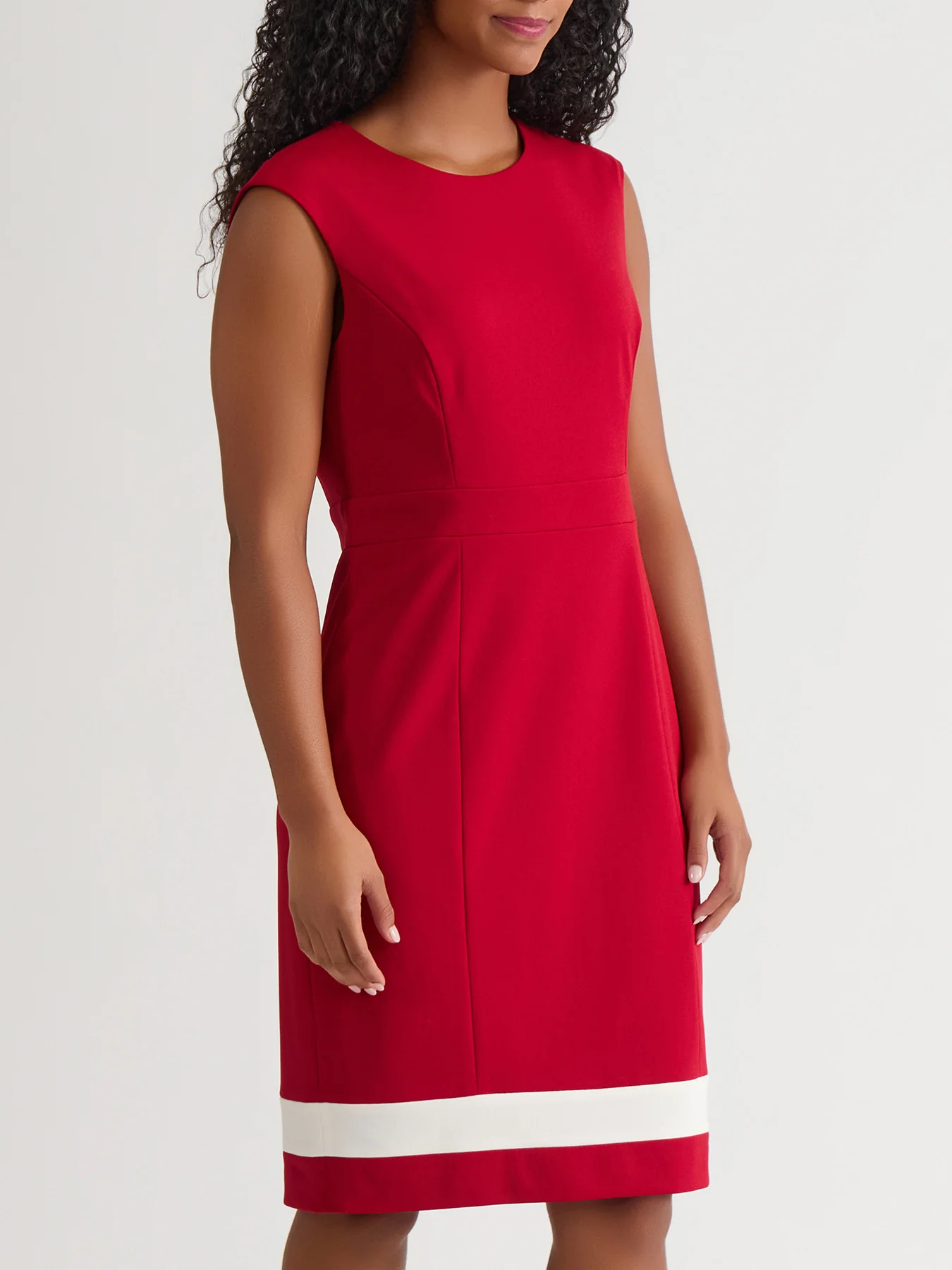 Extended Cap Sleeve Dress, Crimson/Cream - Image 3