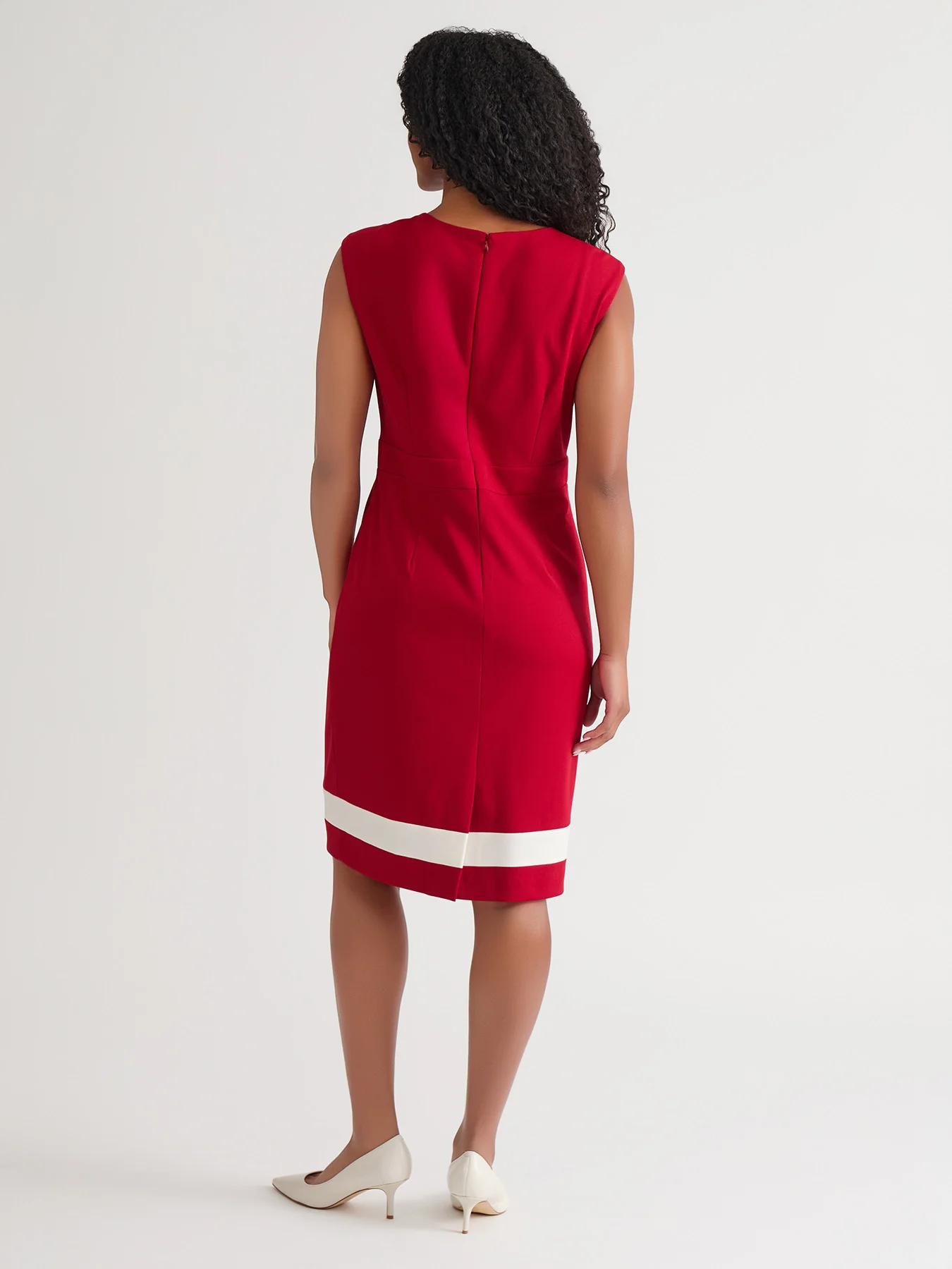 Extended Cap Sleeve Dress, Crimson/Cream - Image 4