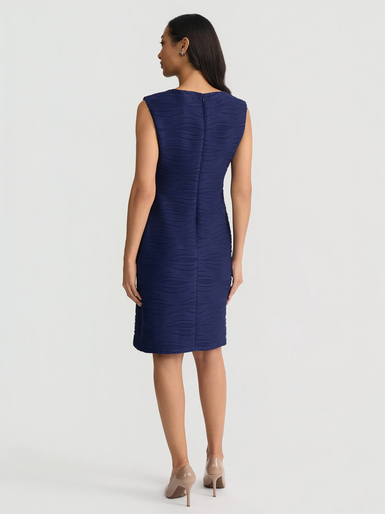Extended Sleeve Sheath Dress, Pintuck Wave Knit - Image 2