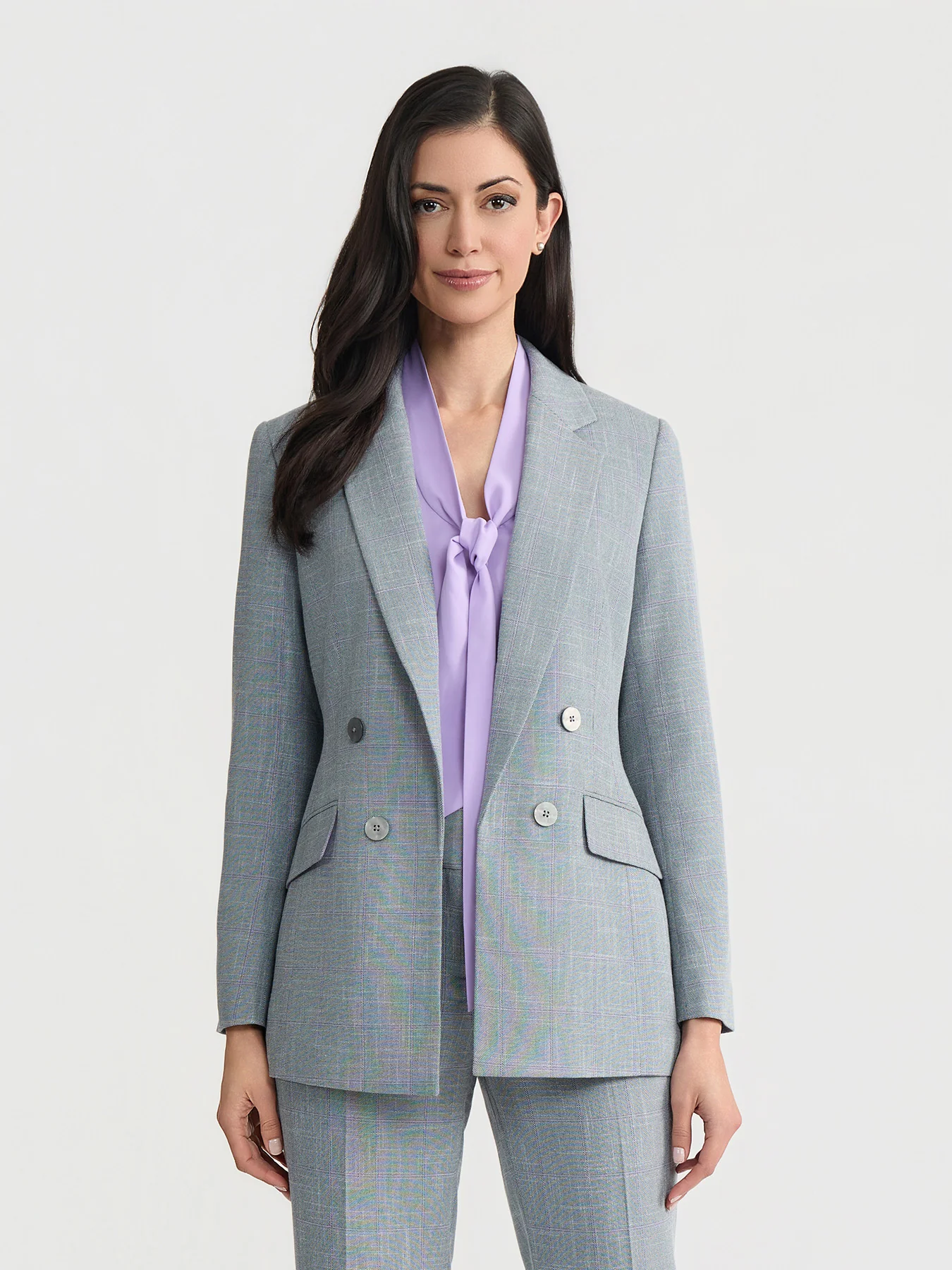 Faux Double Breasted Blazer, Plaid