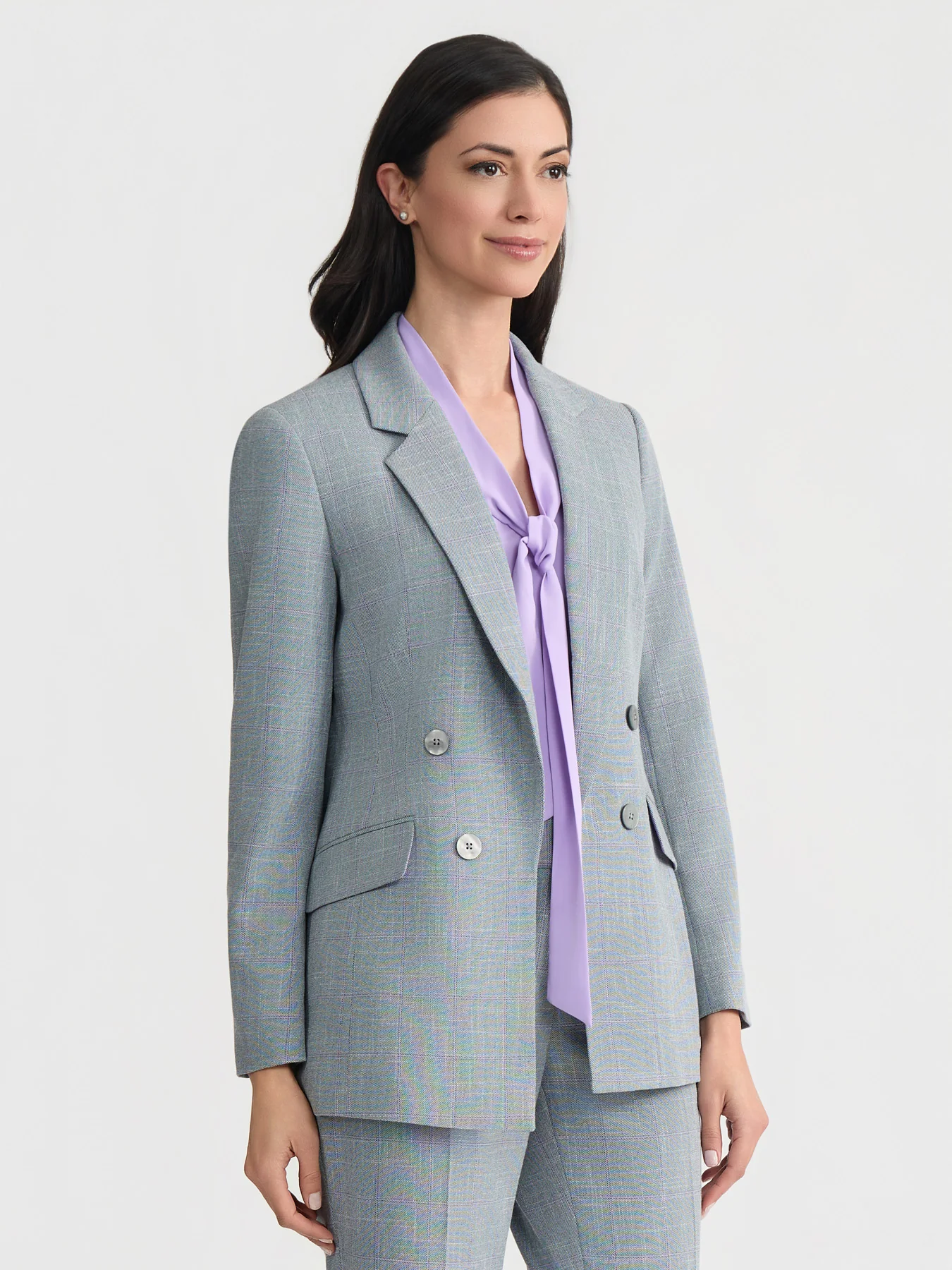 Faux Double Breasted Blazer, Plaid - Image 2