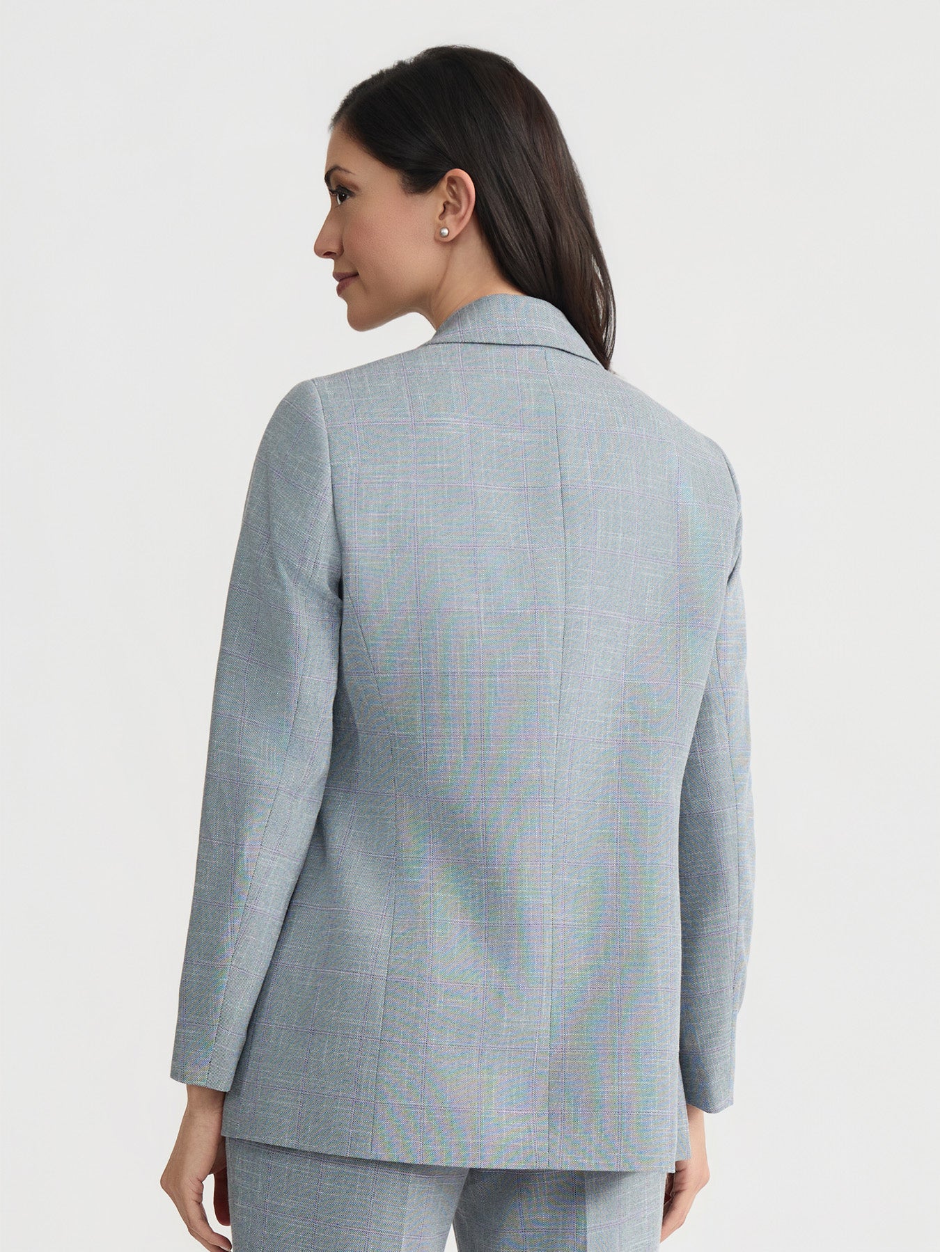 Faux Double Breasted Blazer, Plaid - Image 3