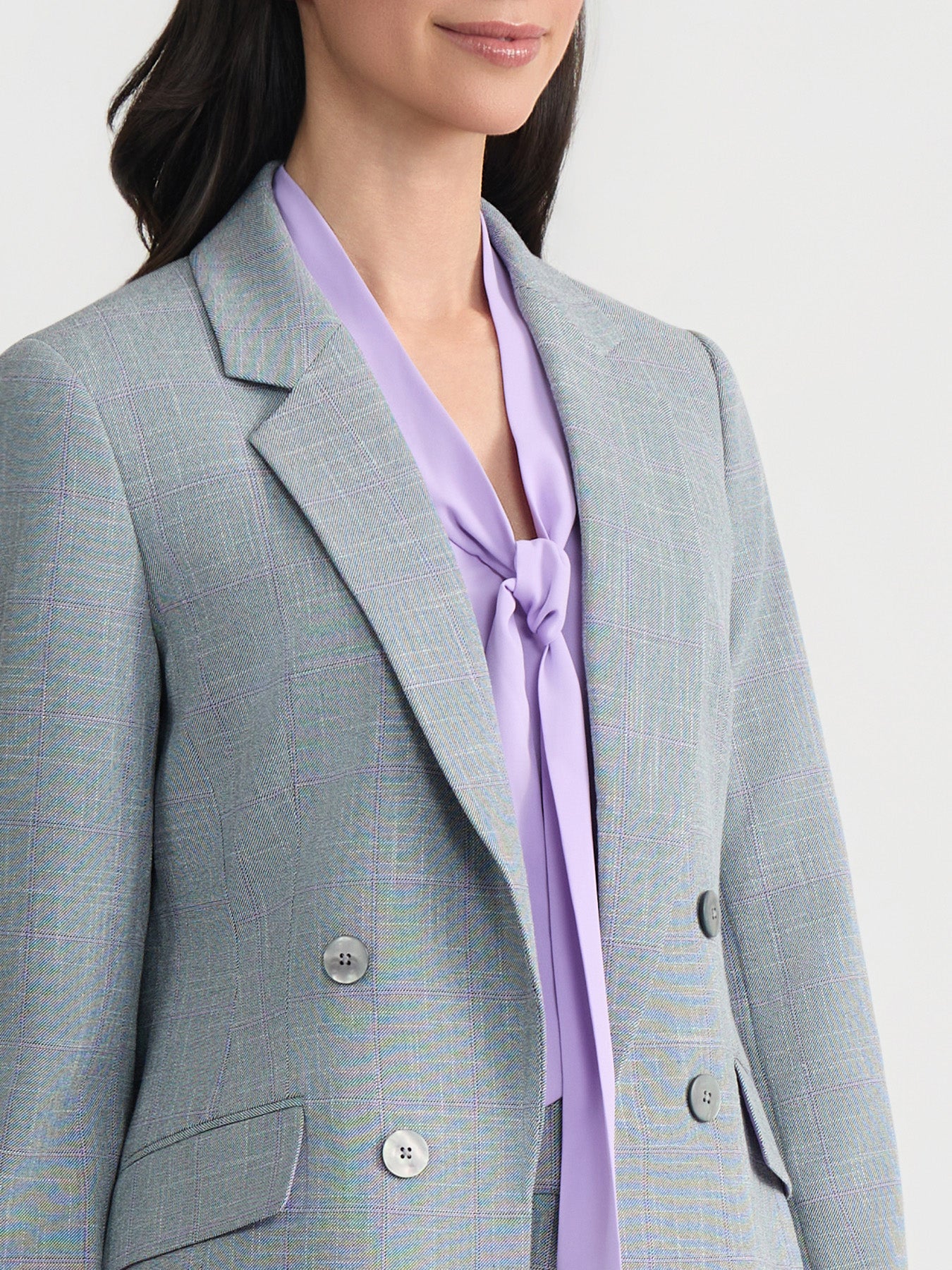 Faux Double Breasted Blazer, Plaid - Image 4