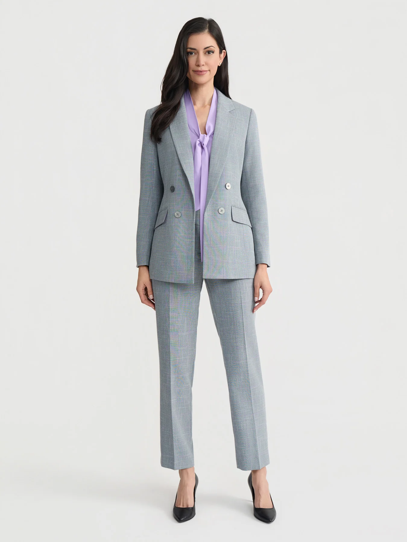 Faux Double Breasted Blazer, Plaid - Image 5