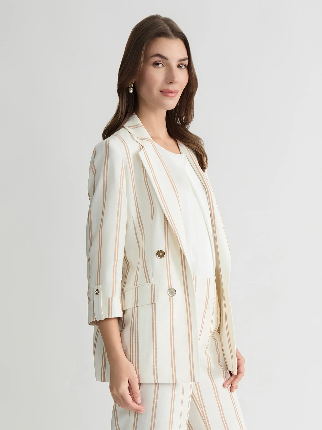 Faux Double Breasted Jacket, Pinstripe - Image 3