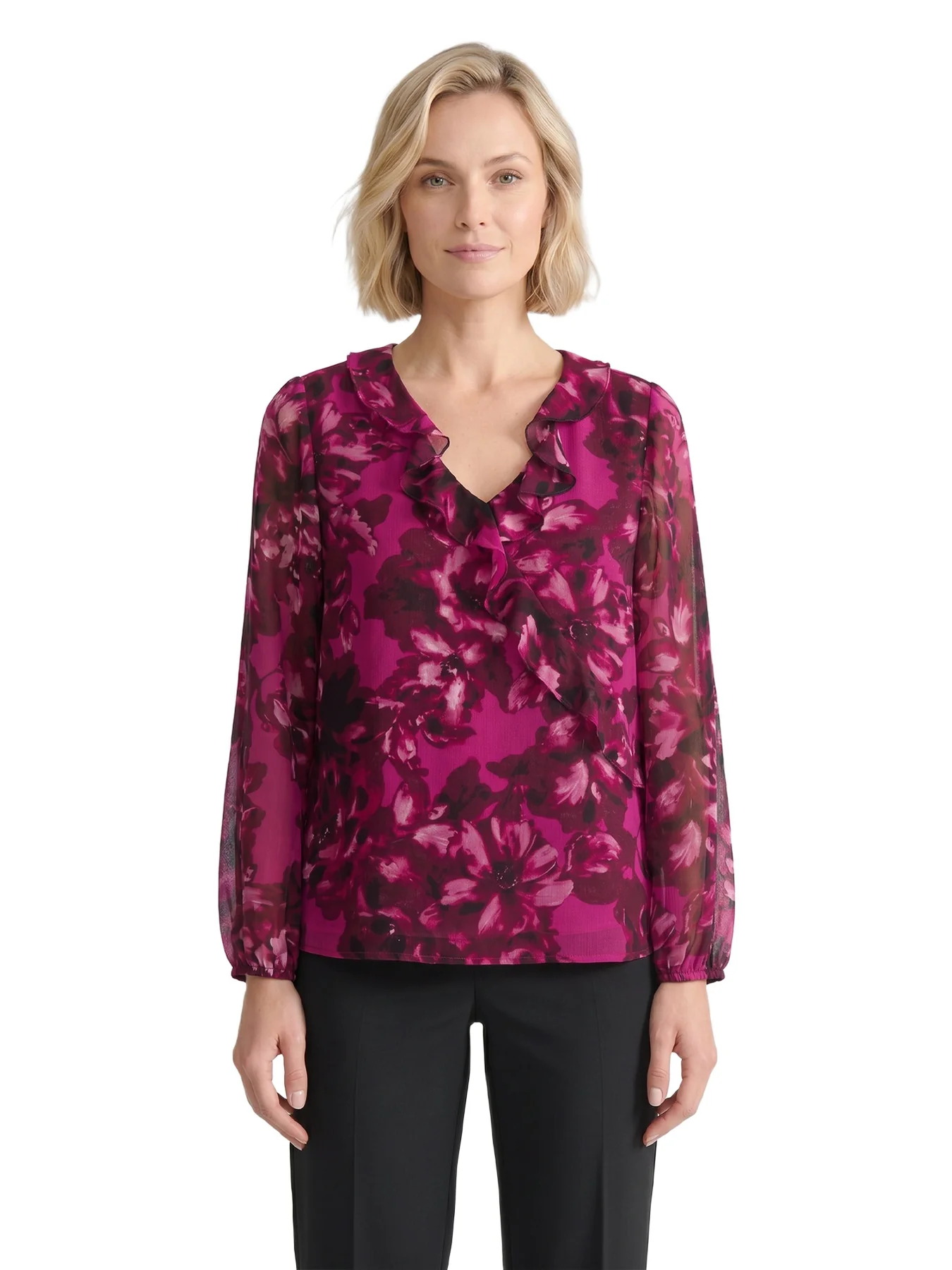 Faux Wrap Ruffle Blouse
