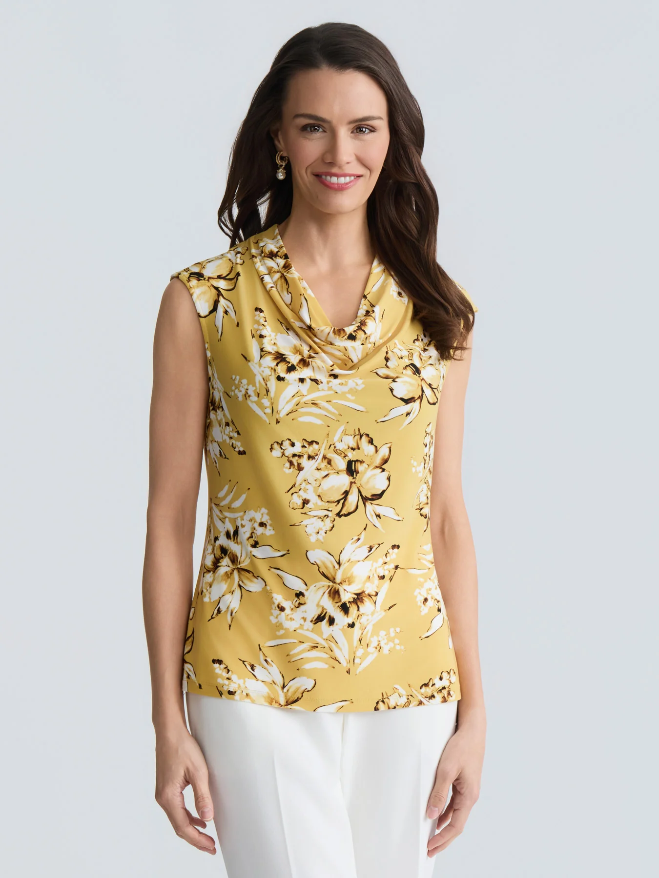 Plus Floral Print Cowl Neck Top