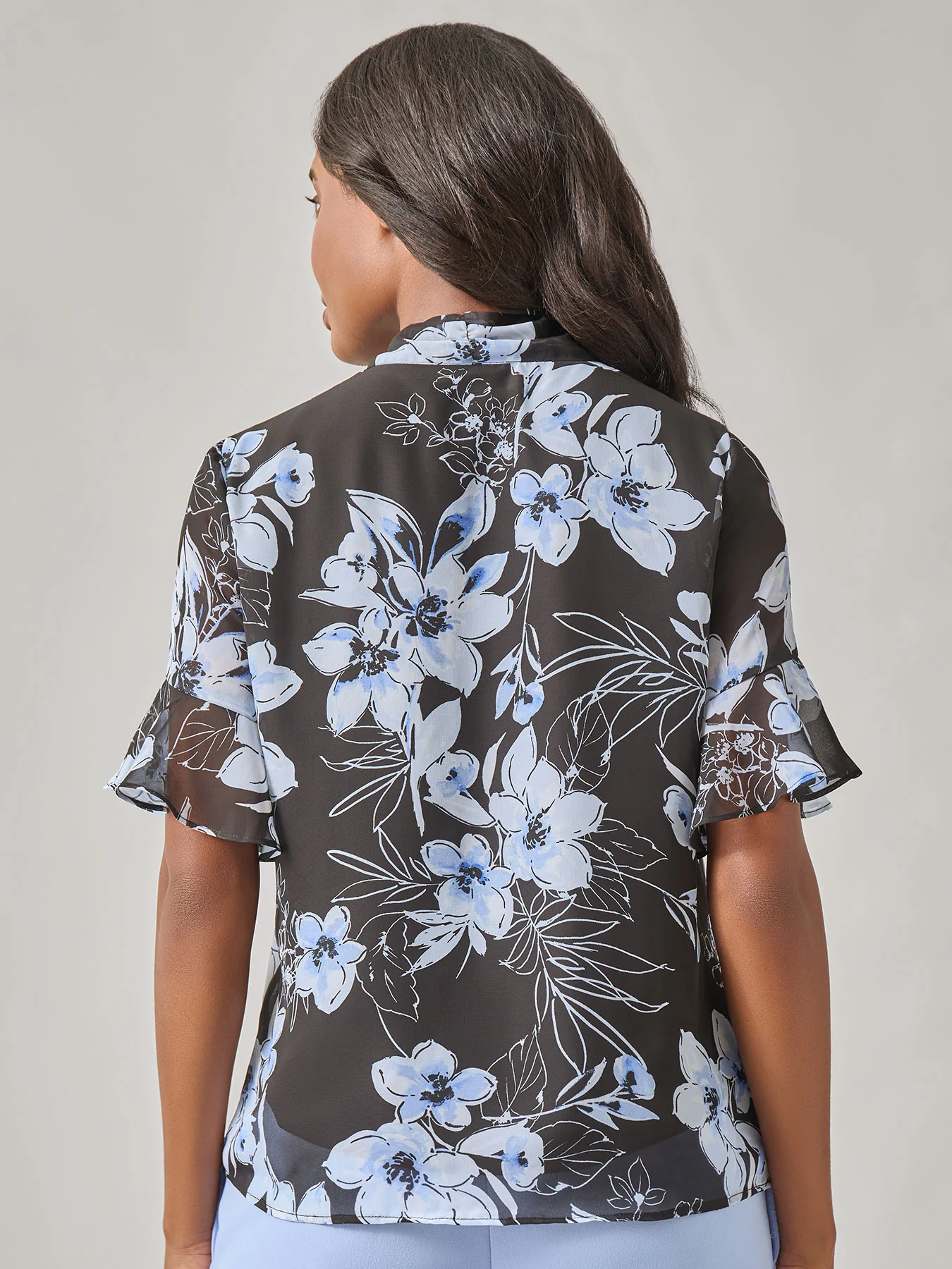 Floral Tie Front Blouse, Soft Drape - Image 3
