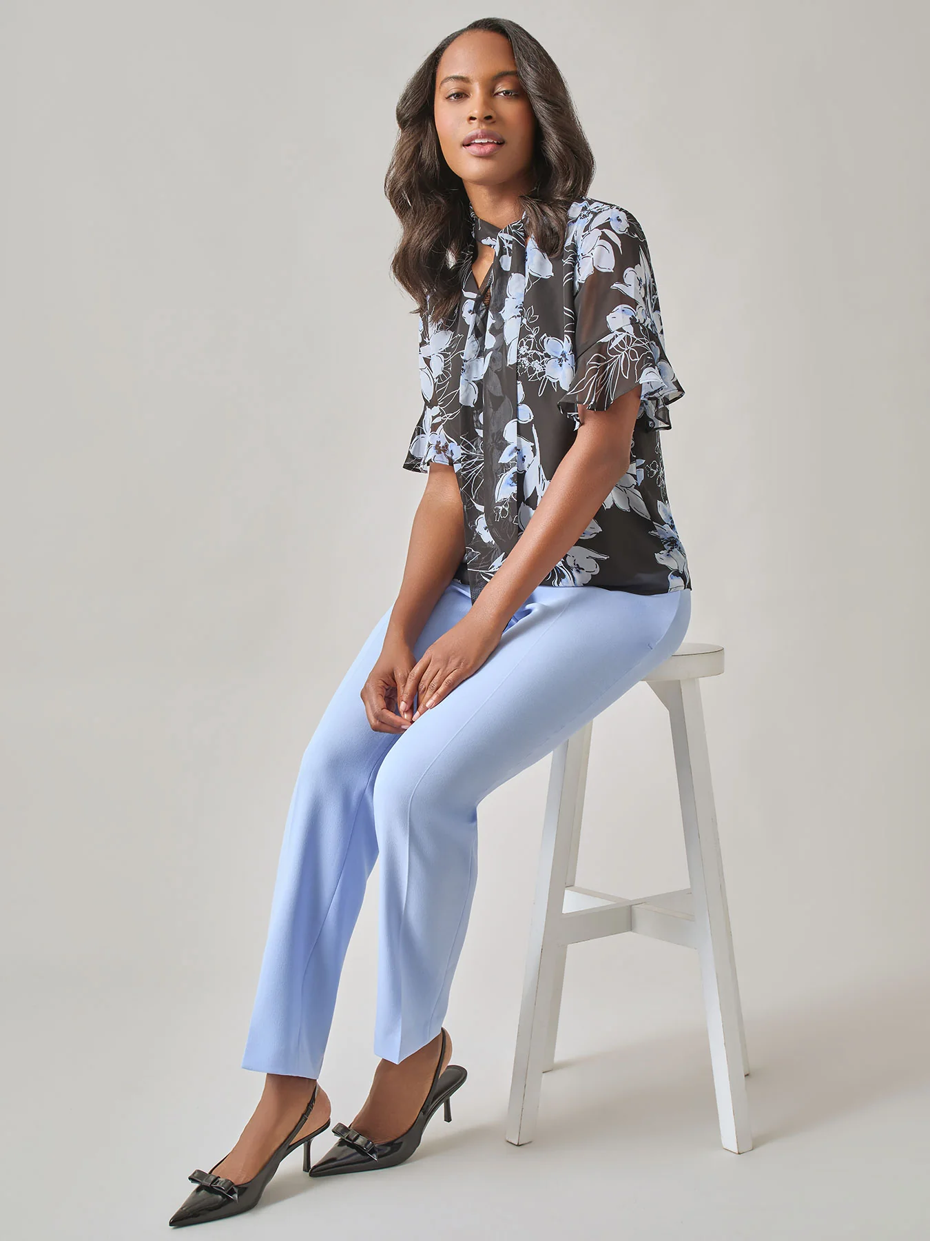 Floral Tie Front Blouse, Soft Drape - Image 4