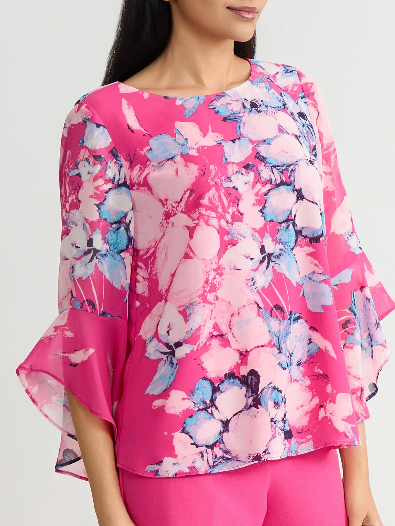 Flounce Sleeve Blouse, Printed Chiffon - Image 4