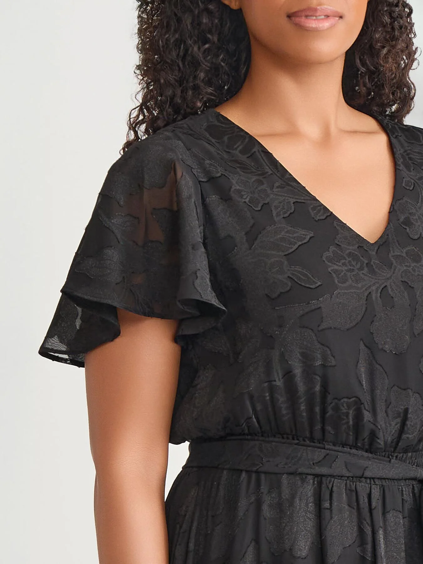 Flutter Sleeve Smocked Waist Dress, Black - Image 3