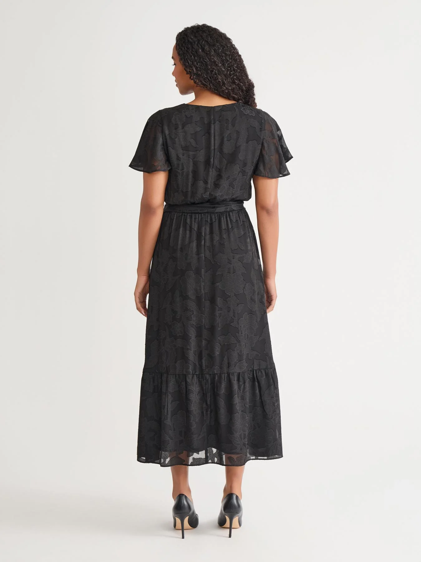 Flutter Sleeve Smocked Waist Dress, Black - Image 4