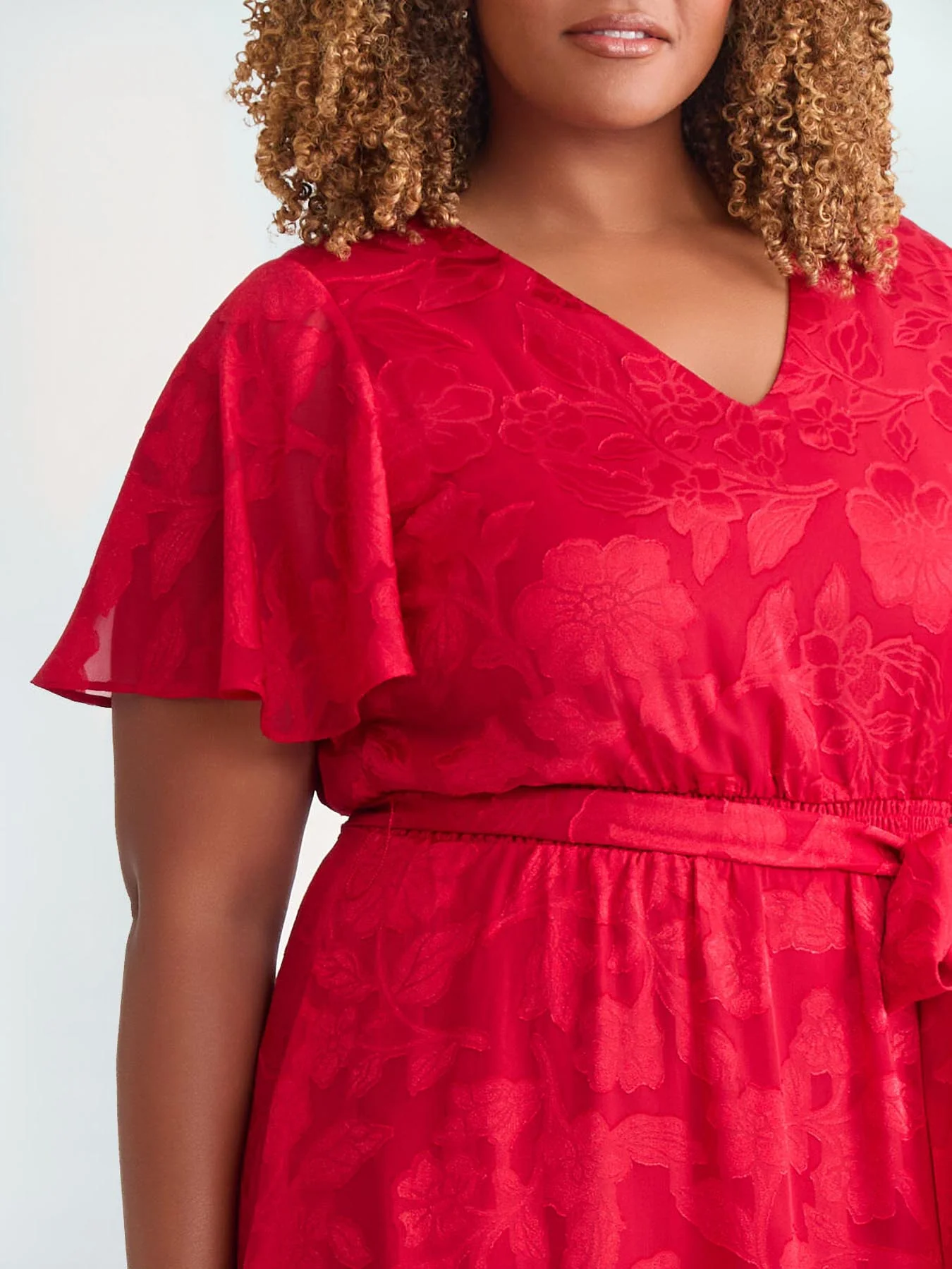 Flutter Sleeve Smocked Waist Dress, Crimson - Image 3