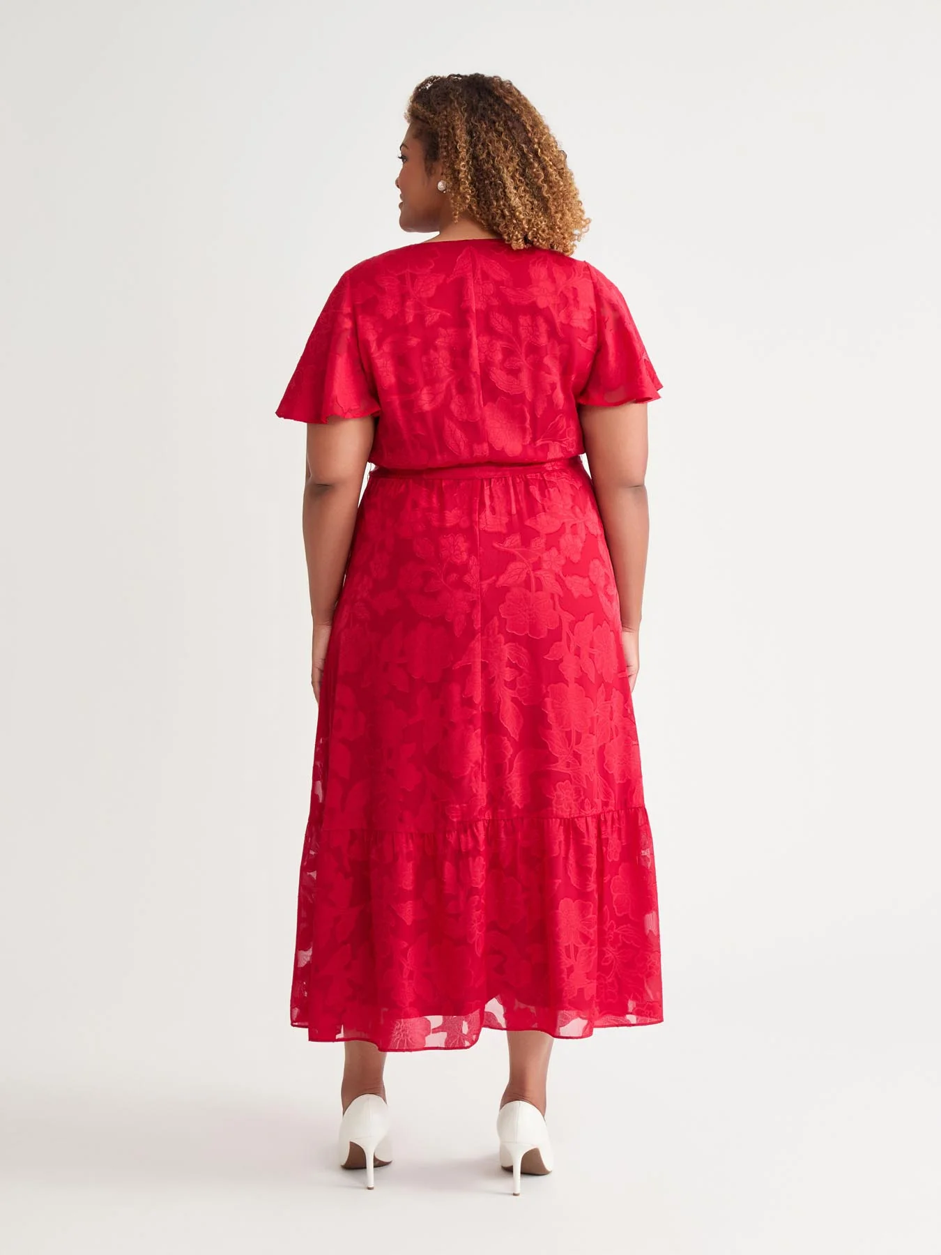 Flutter Sleeve Smocked Waist Dress, Crimson - Image 4
