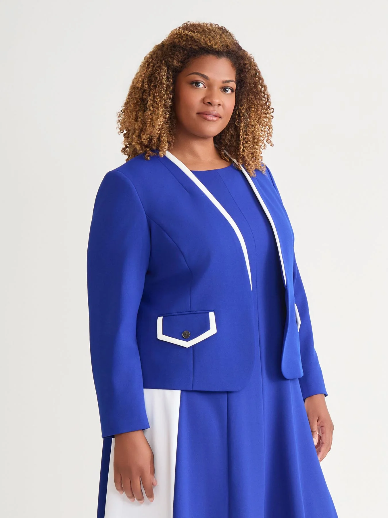 Framed Collarless Jacket, Royal Signature/White