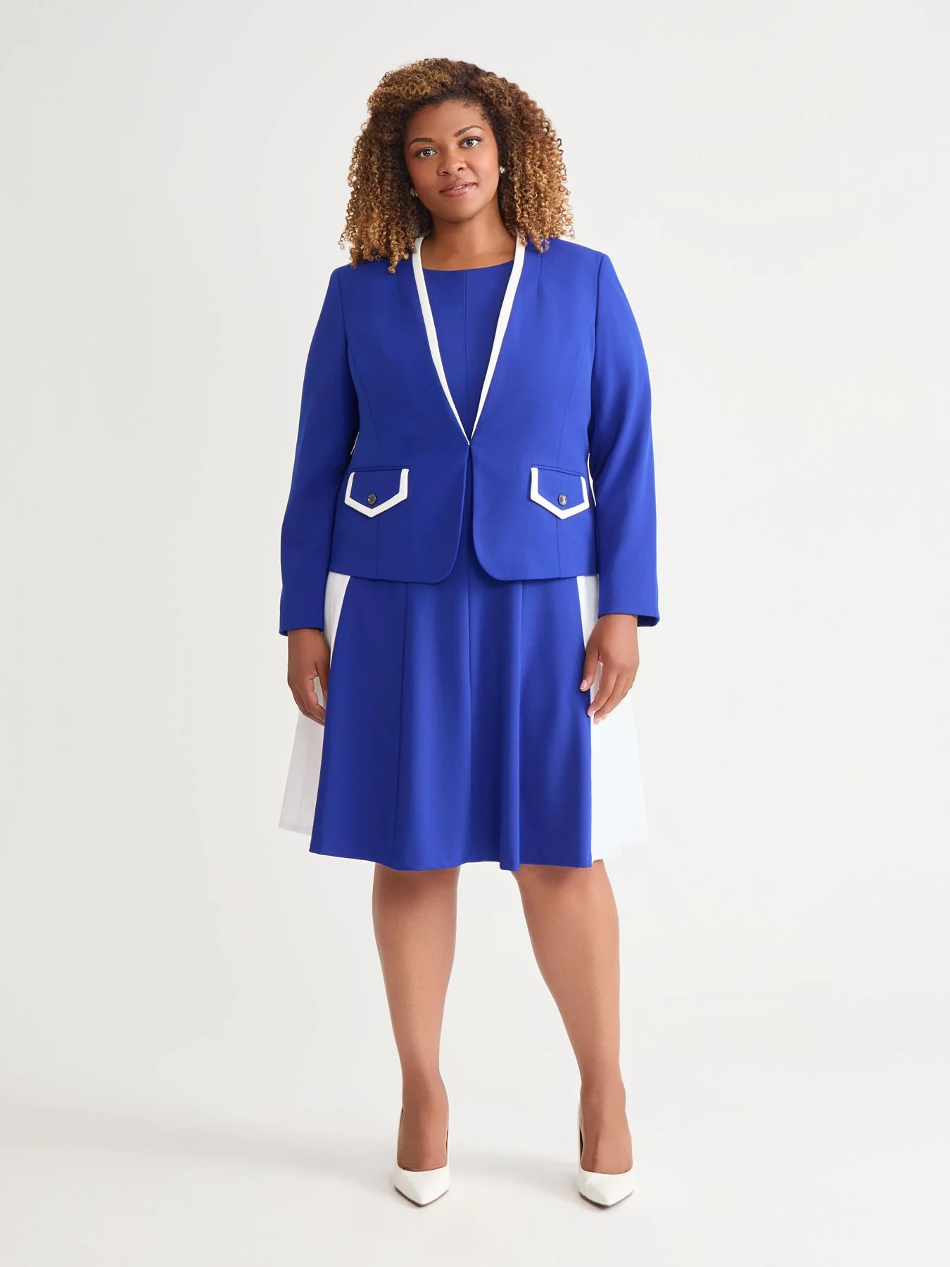 Framed Collarless Jacket, Royal Signature/White - Image 3