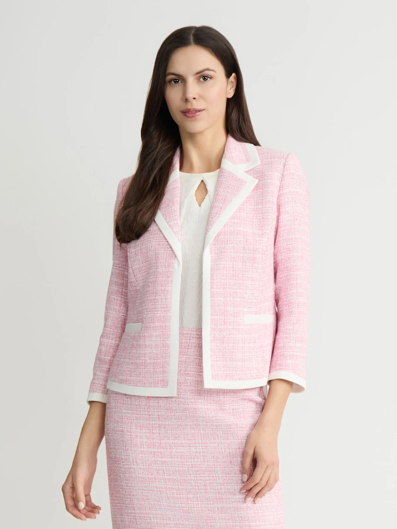 Framed Notch Collar Jacket, Tweed Knit
