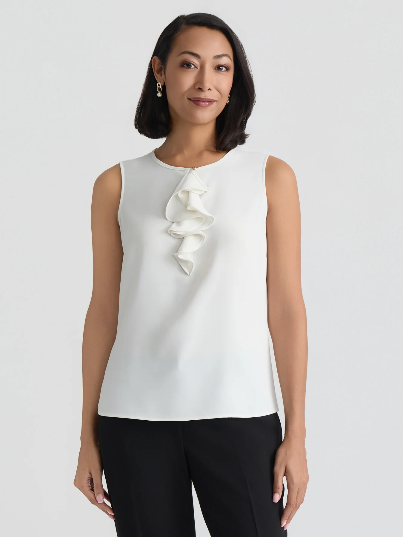 Jewel Neck Ruffle Blouse